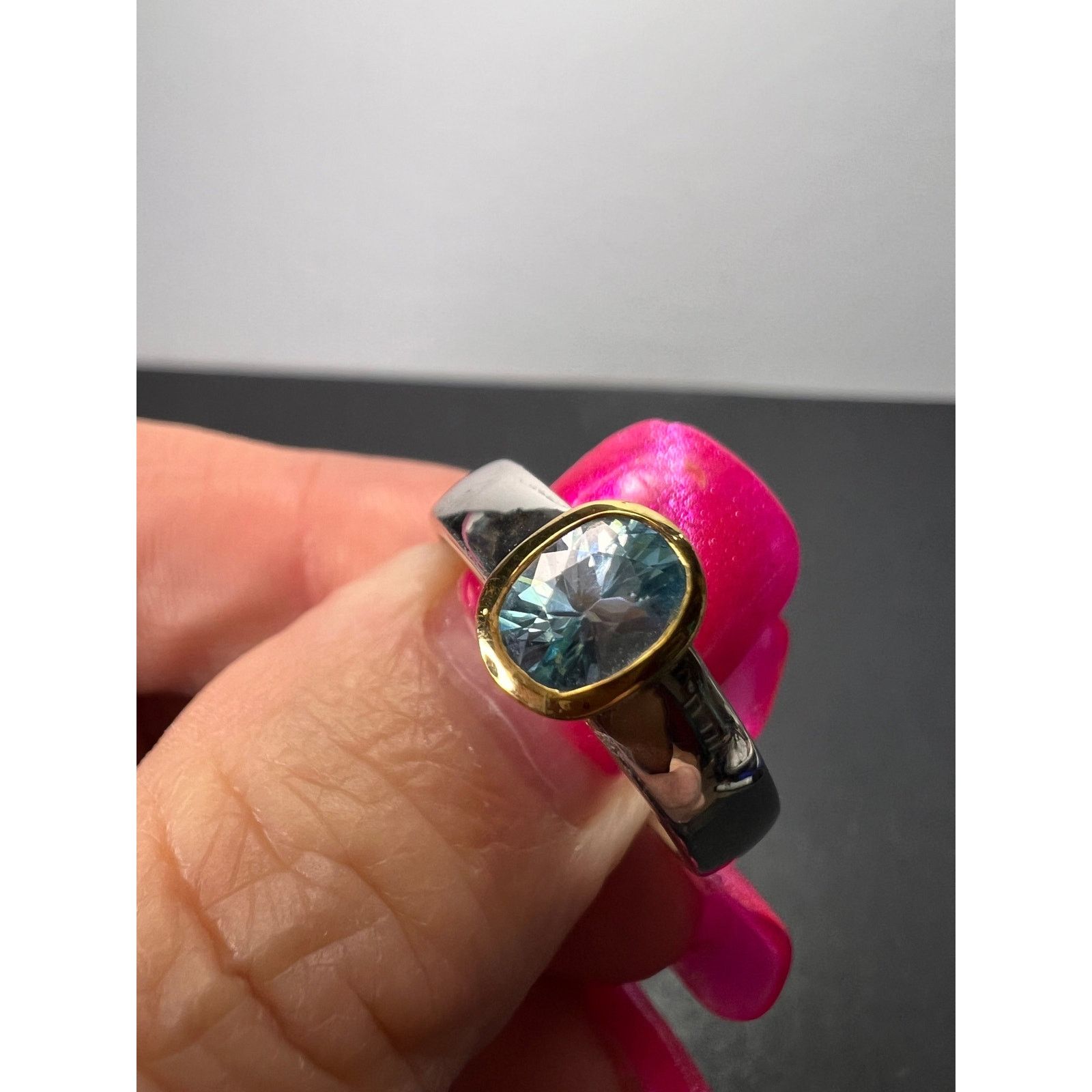 Other NEW Blue zircon ring in YG and platinum over 925 size 9 Size ONE SIZE - 10 Thumbnail