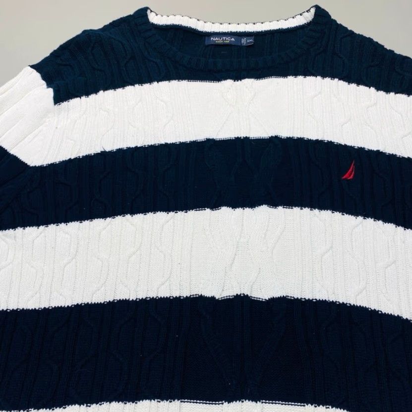 Nautica Nautica Sweater Mens 2XL Navy Blue White Cable Knit Fisherman Coastal Preppy Size US XXL / EU 58 / 5 - 5 Thumbnail