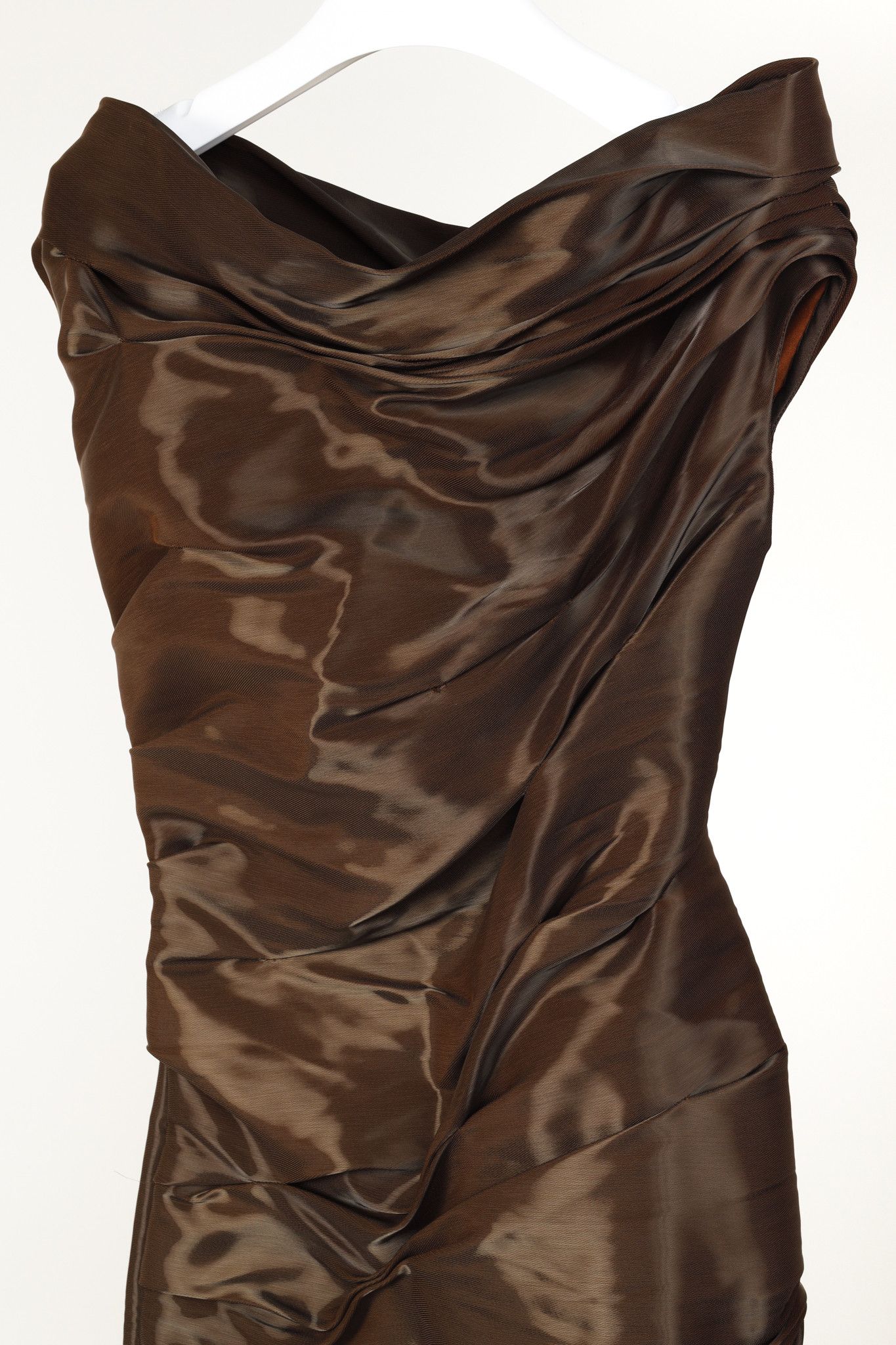 Ports 1961 Ports 1961 Runway Brown Shiny Off-The-Shoulder Mini Dress Size XS / US 0-2 / IT 36-38 - 3 Thumbnail