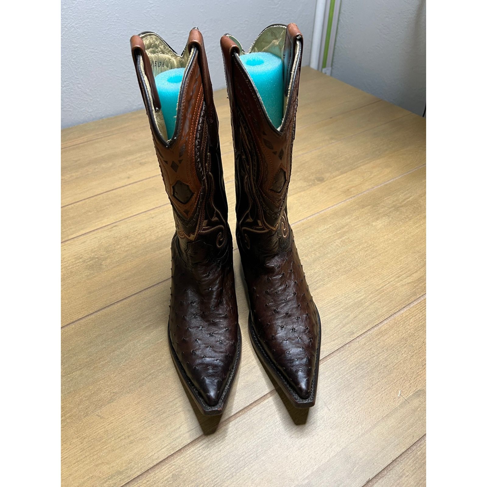Los Altos Boots Los Altos Quill Ostrich Cowboy Boots Brown Leather Mens 7 EE Size US 7 / EU 40 - 4 Thumbnail