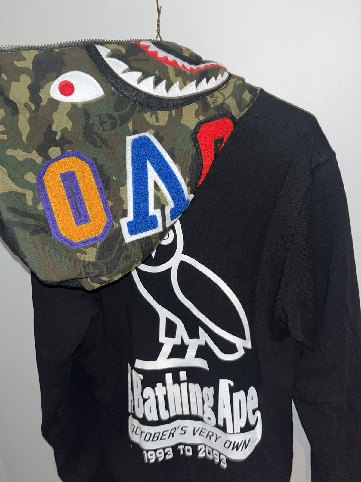 Bape Bape x OVO Woodland Camo Shark Reversible Full Zip Hoodie