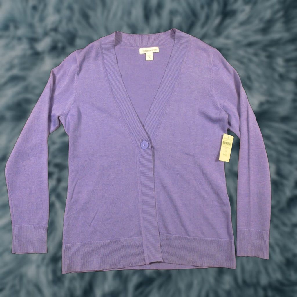 Coldwater Creek Coldwater Creek Cardigan Sweater Womens XS Purple Silk Cotton Button V-Neck Beaded NWT Size XS / US 0-2 / IT 36-38 - 1 Thumbnail