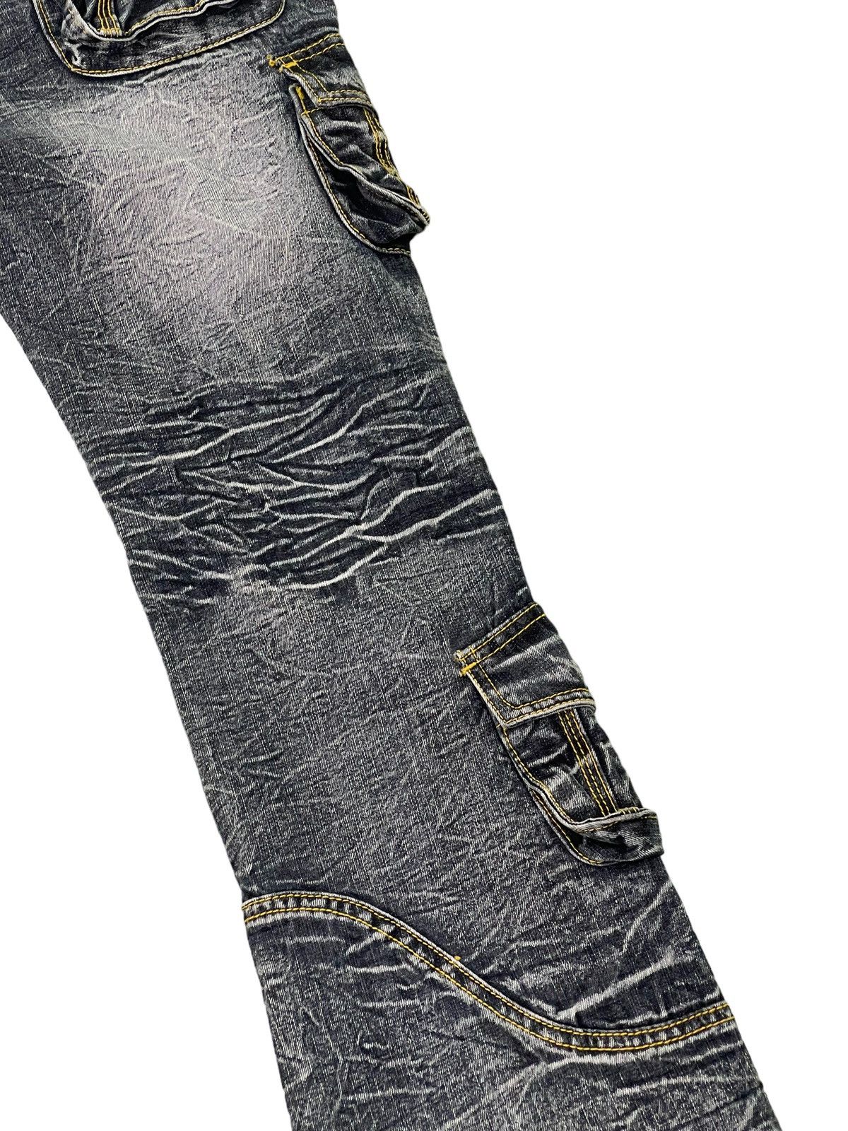 Japanese Brand Flare Jeans Cargo Low Box Crazy Faded Distress Boot Cut 6🟦2 Size US 29 - 19 Thumbnail