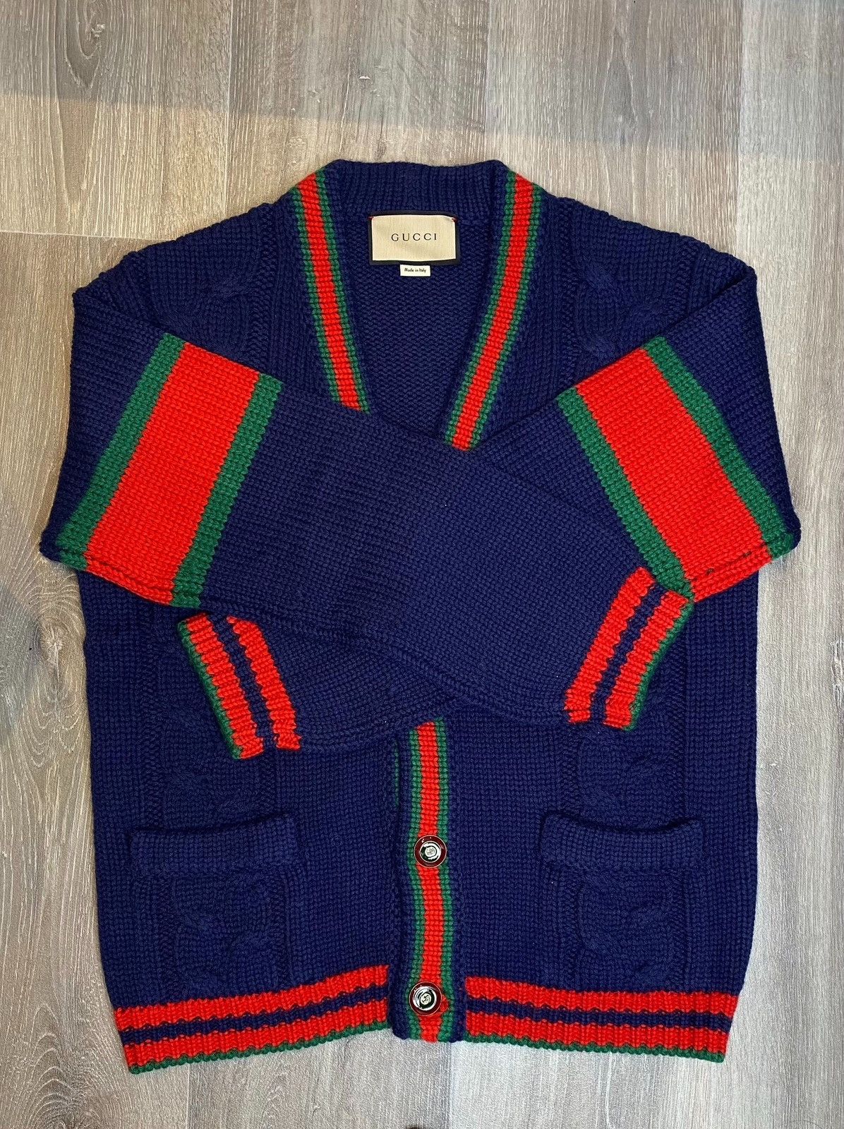 Gucci Gucci Navy Cable Knit Cardigan Size US S / EU 44-46 / 1 - 1 Thumbnail