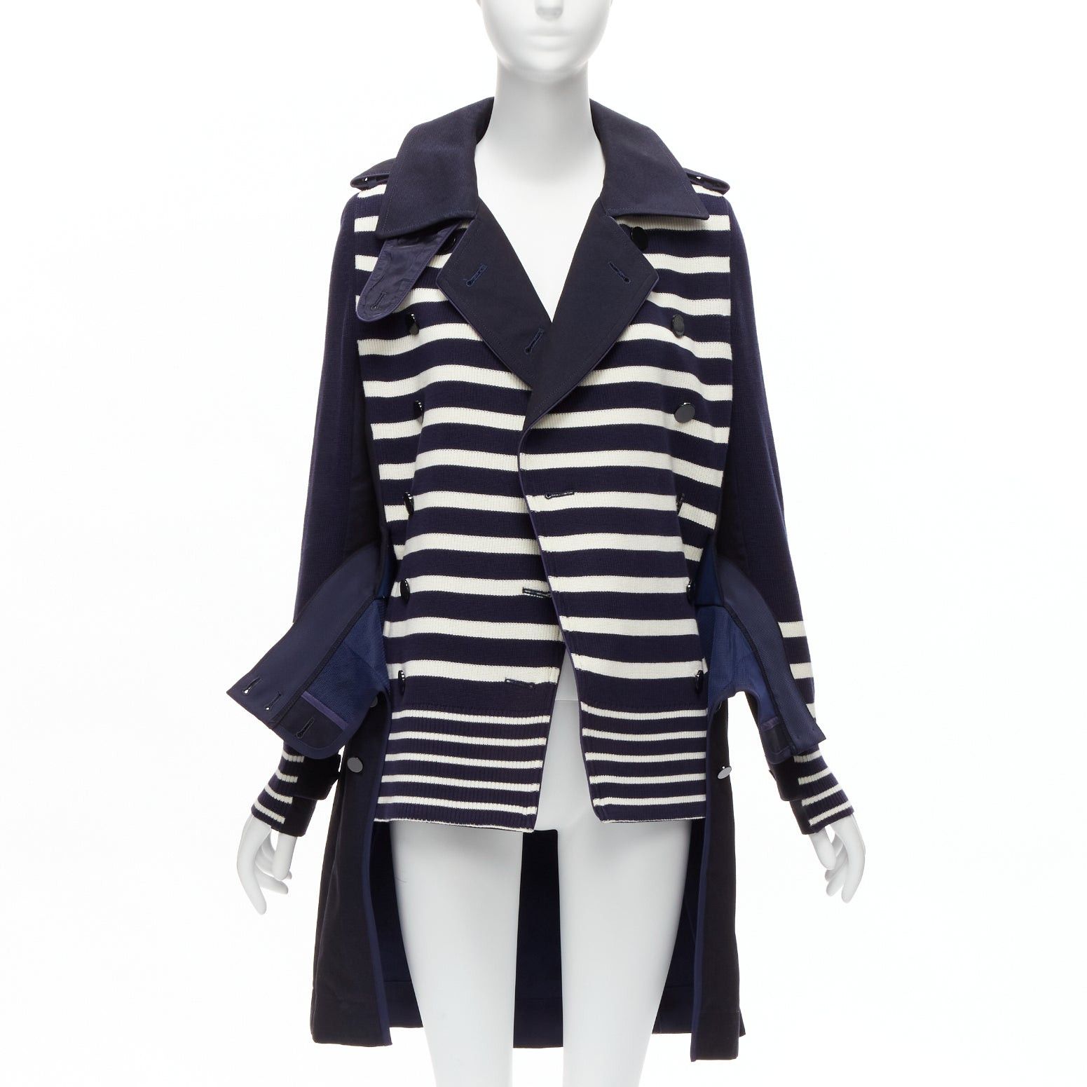 Sacai SACAI deconstructed nautical stripe detached corset belt flare coat JP3 L Size L / US 10 / IT 46 - 1 Thumbnail
