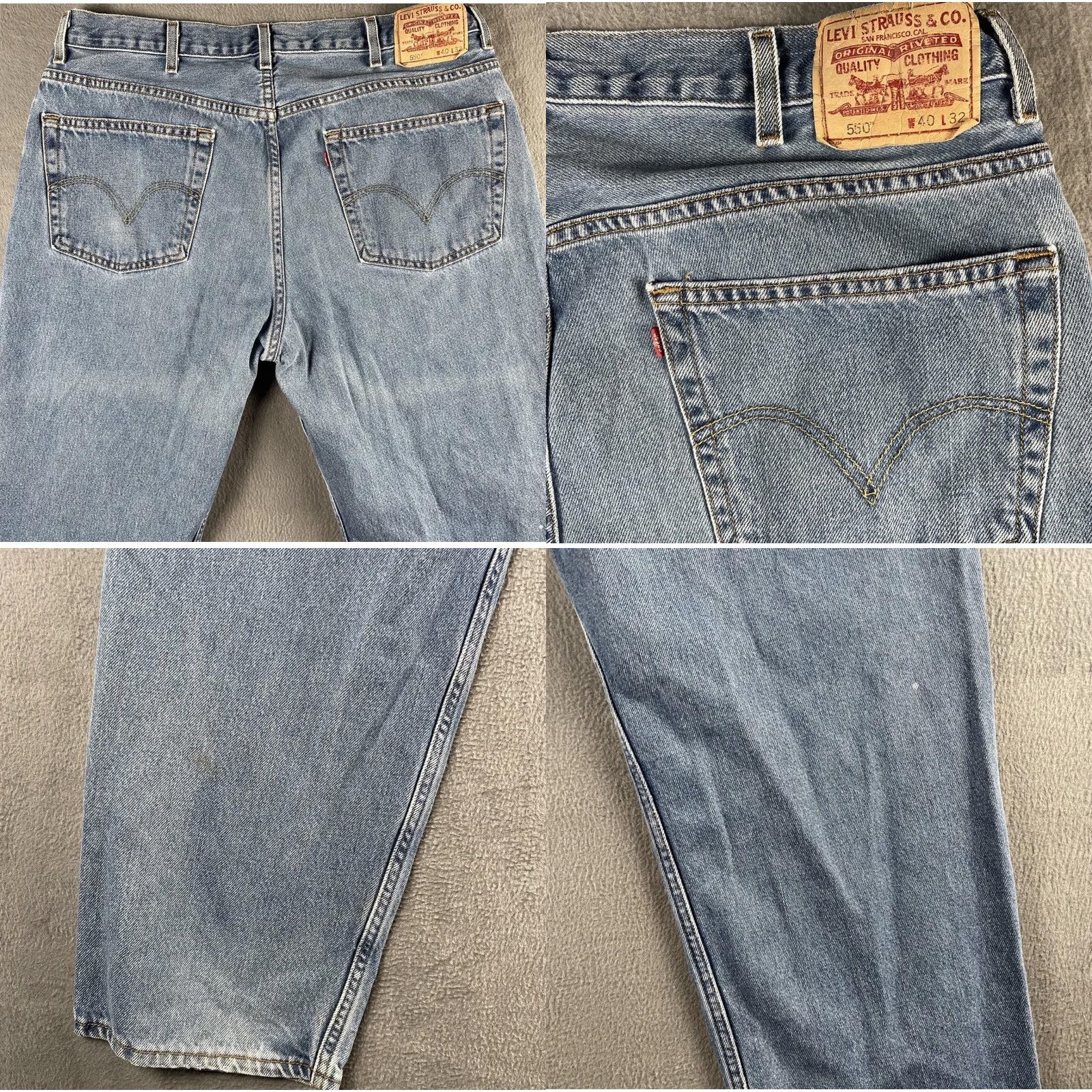 Levi's Levis 550 Jeans Mens 40x32 Blue Relaxed Fit Tapered Leg Denim Distressed Fade Size US 40 / EU 56 - 8 Thumbnail