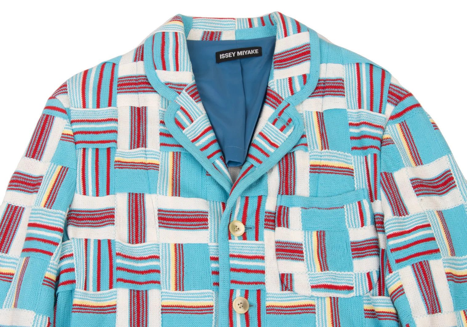 Issey Miyake Cotton Stripe Knit Patchwork Design Jacket in White and Blue Size US XL / EU 56 / 4 - 2 Thumbnail