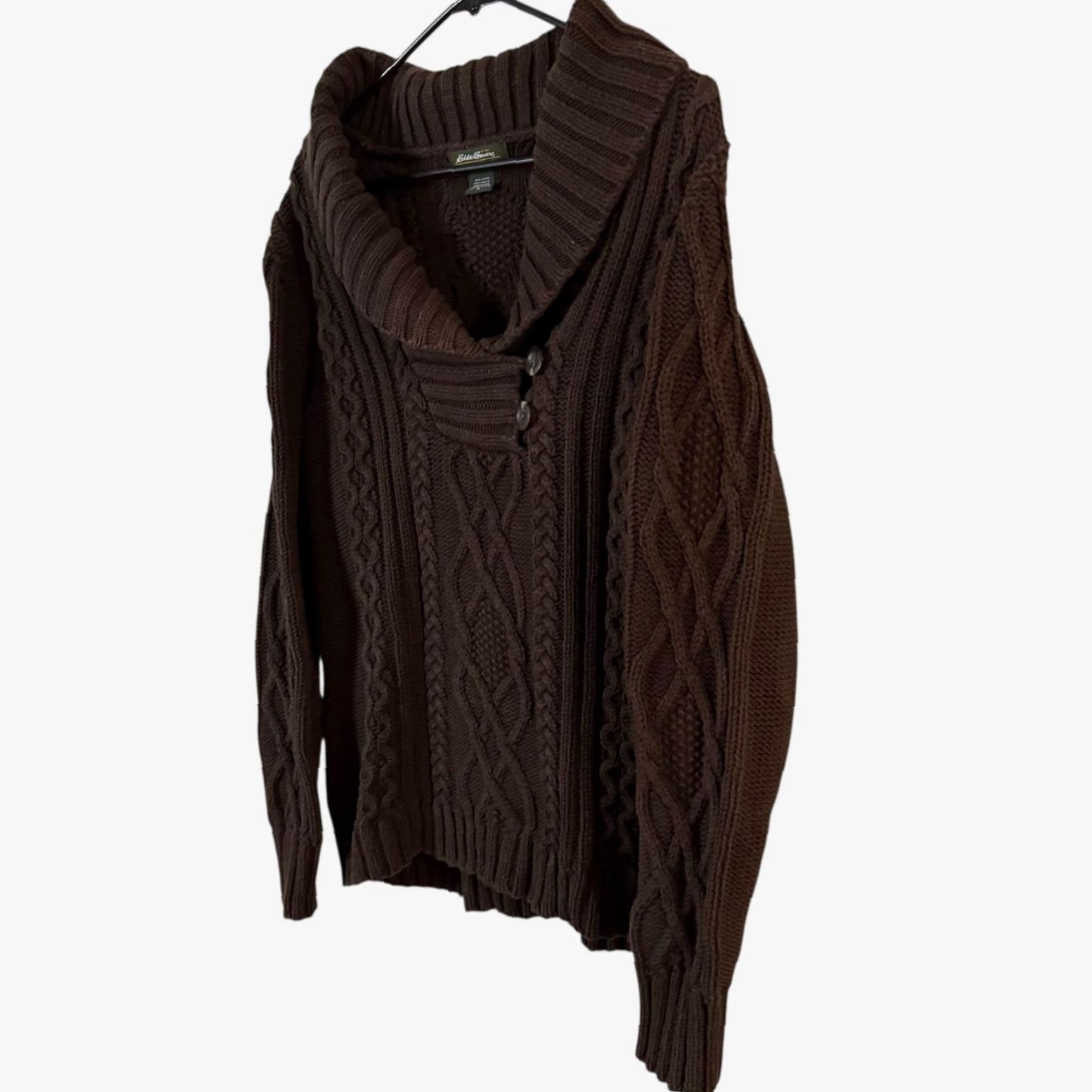 Eddie Bauer VINTAGE Eddie Bauer Sweater Womens XL Brown Ribbed Cable-Knit Shawl Collar Chunky Knit Pullover Sweatery? Size XL / US 12-14 / IT 48-50 - 2 Thumbnail