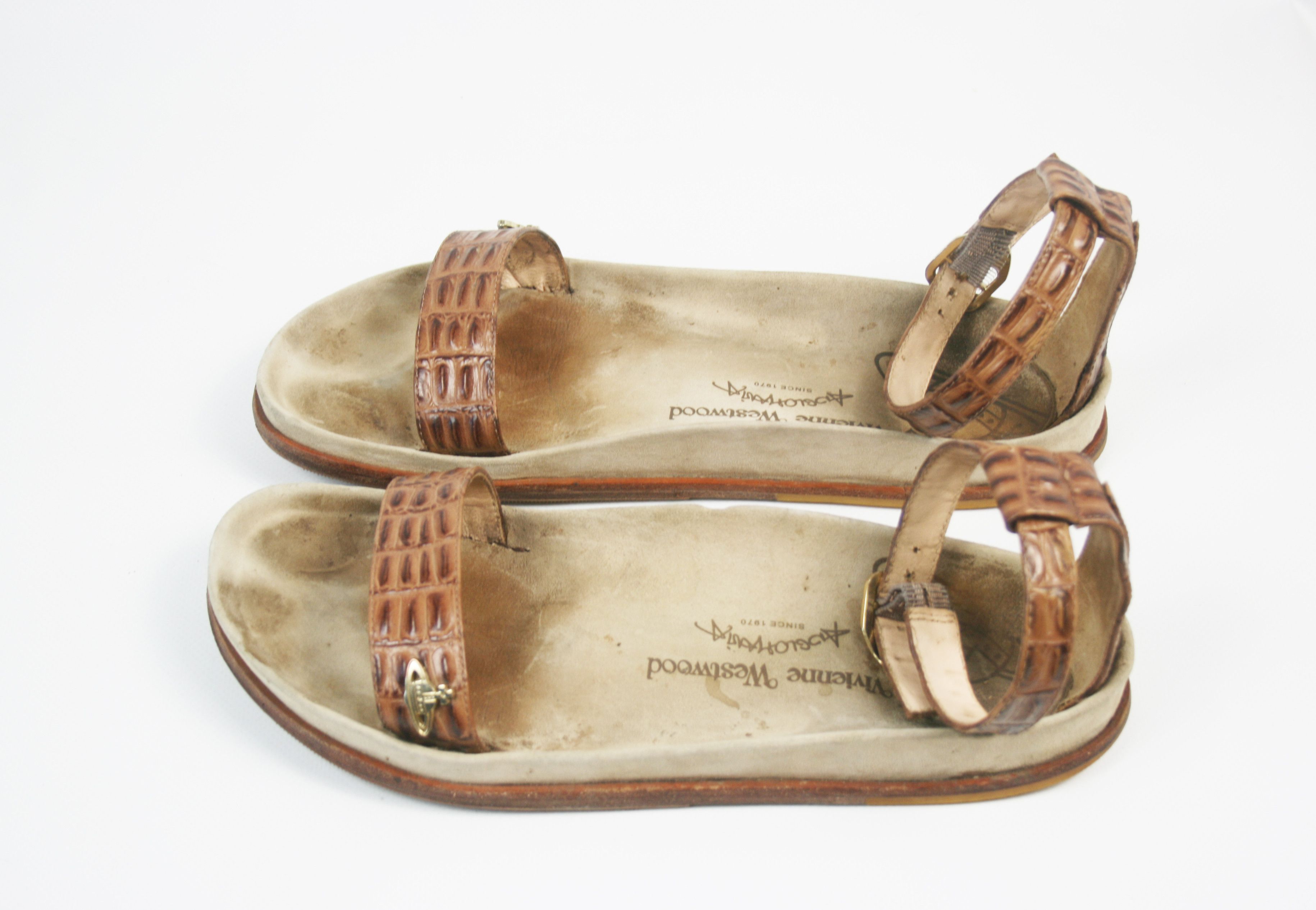 Vivienne Westwood 00S Orb Logo Faux Croco Leather Gladiator Sandals Y2K Size US 10 / IT 40 - 2 Thumbnail