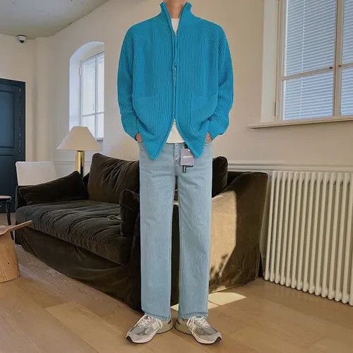 VIBE Blue Full Zip Cardigan Sweater Size US M / EU 48-50 / 2 - 2 Thumbnail