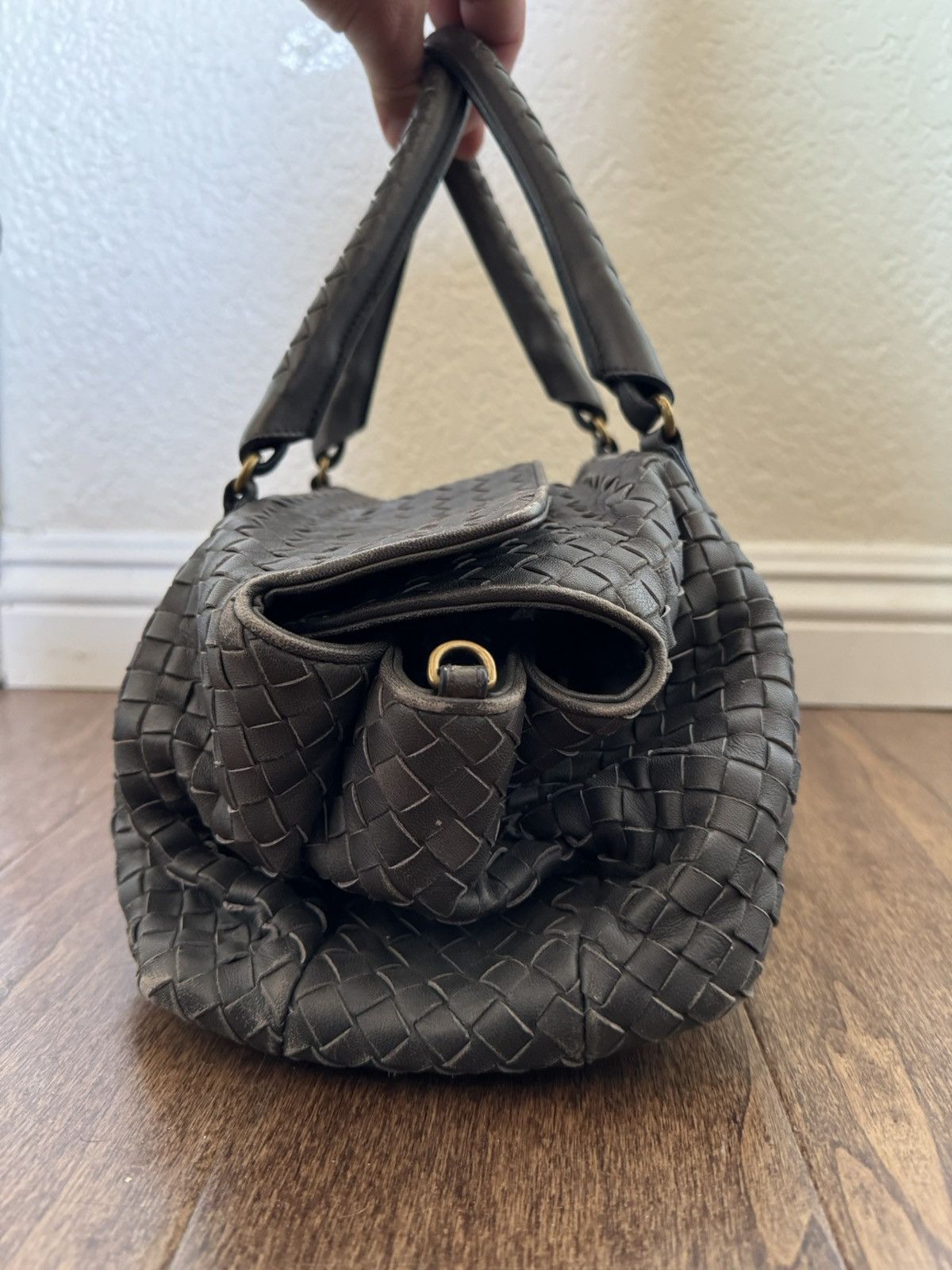 Bottega Veneta Intrecciato Leather Woven Boston Duffle Bag