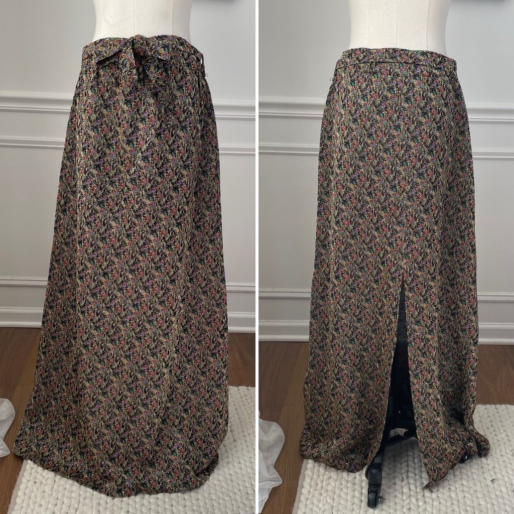 Vintage Vintage 70s Lurex Abstract A-Line Maxi Skirt Gold Black Red Size 34" / US 12 / IT 48 - 1 Thumbnail