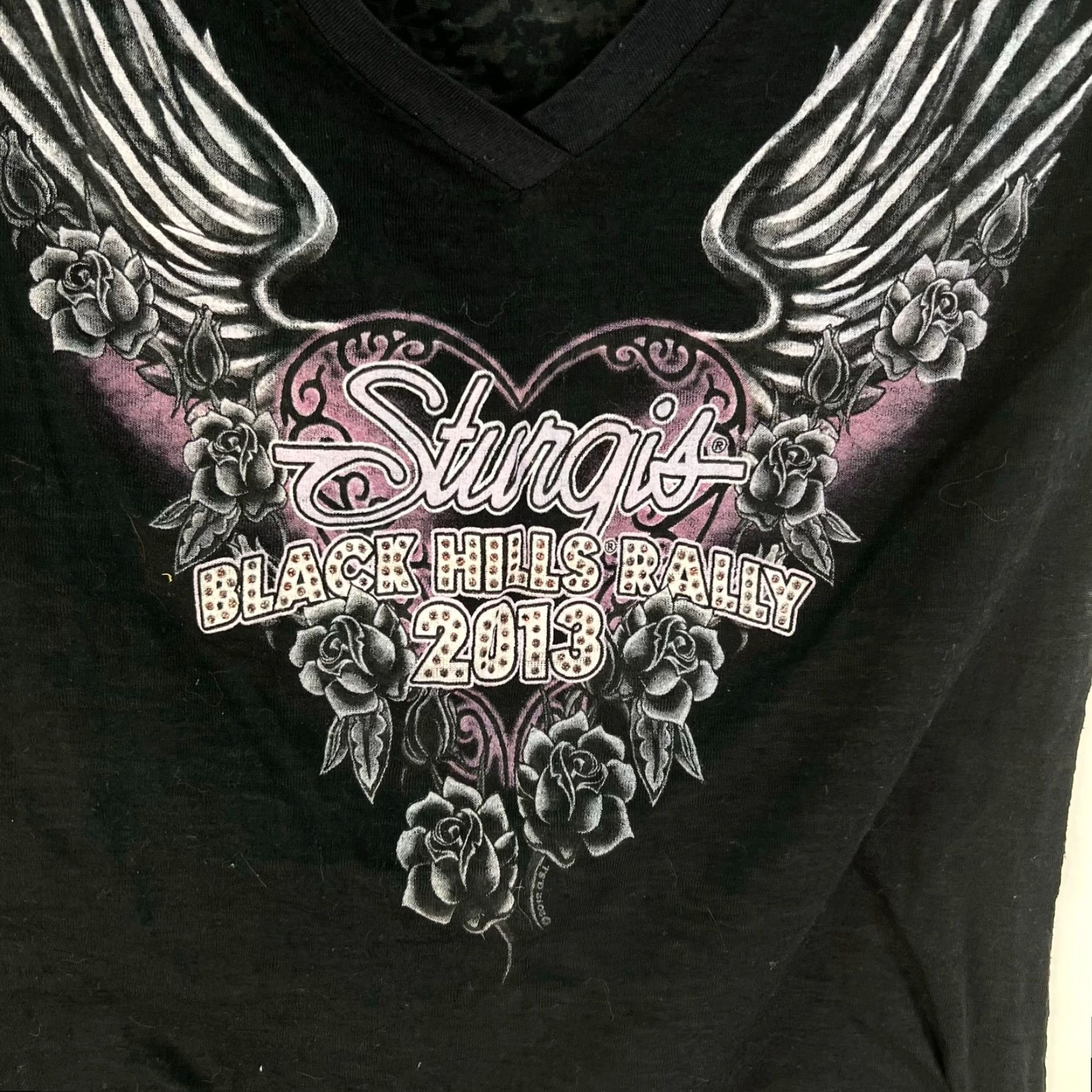 Vintage Sturgis Black Hills Rally Lace Top Womens Size L Black Purple - Shirt - Women - L - Black - Purple - Biker - Classic - Motorcycle Size L / US 10 / IT 46 - 2 Thumbnail