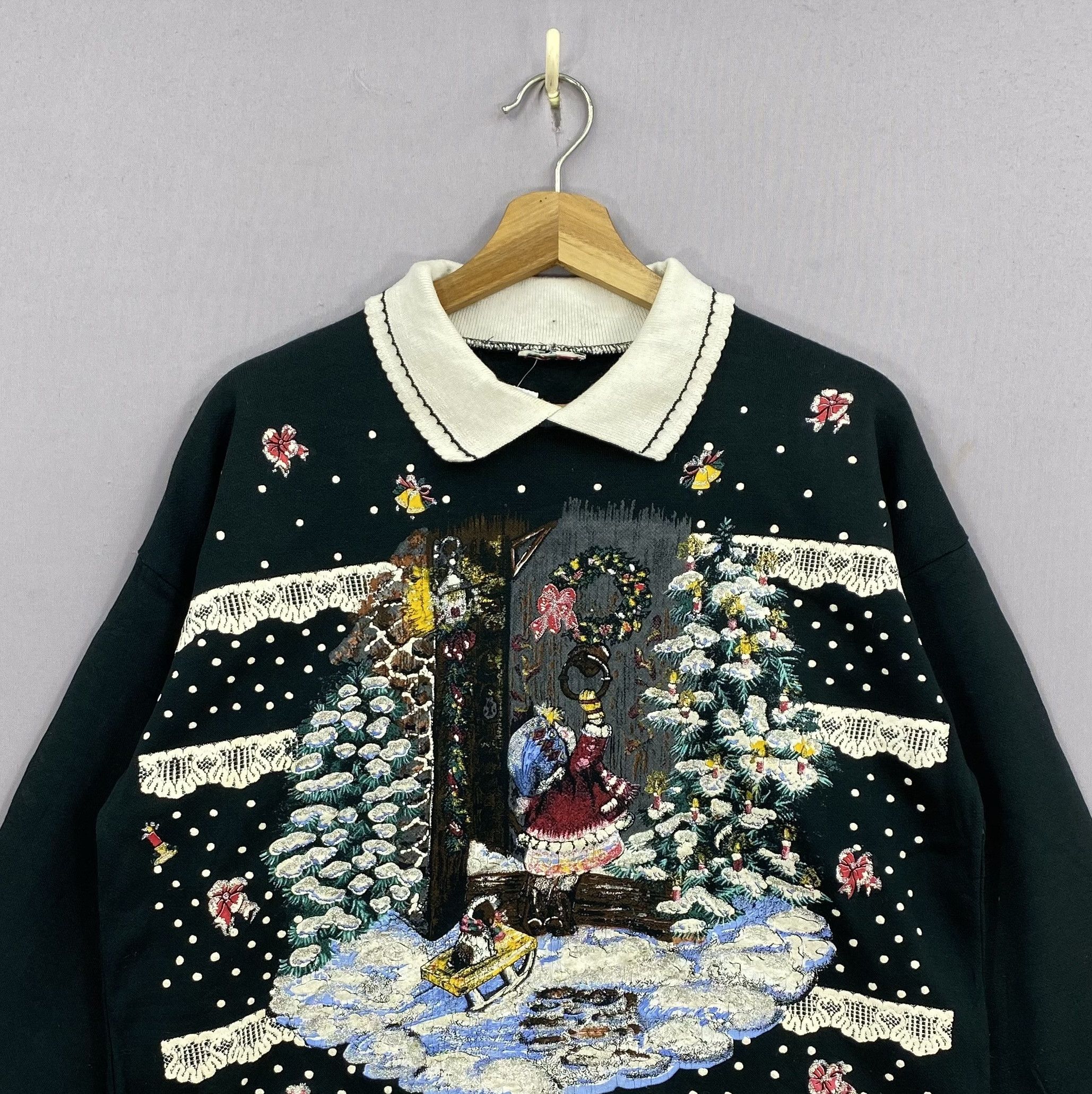 Vintage Vintage 90s Christmas Village Sweater Collared Sweatshirt Size US L / EU 52-54 / 3 - 3 Thumbnail