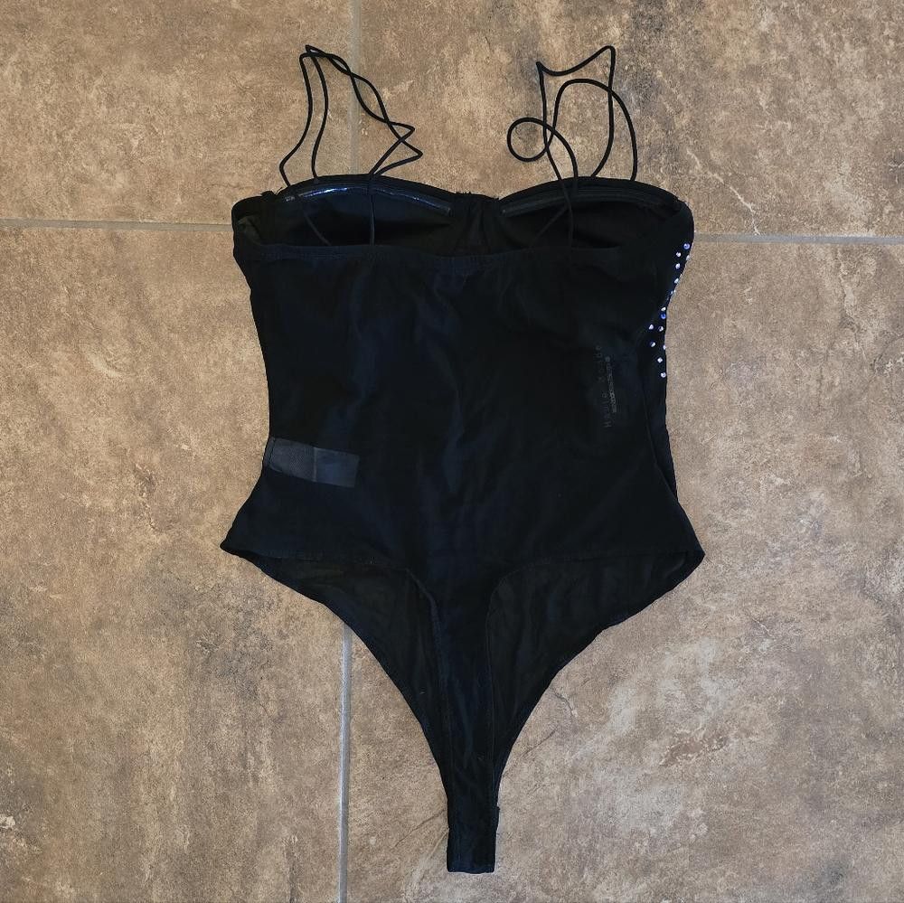 Designer Black Bedazzled HM Bodysuit Lingerie Size ONE SIZE - 2 Thumbnail