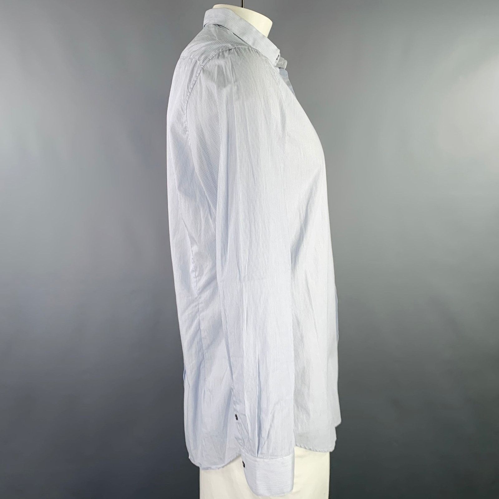 Burberry Size 42 White Light Blue Stripe Cotton Long Sleeve Shirt Size US L / EU 52-54 / 3 - 2 Thumbnail