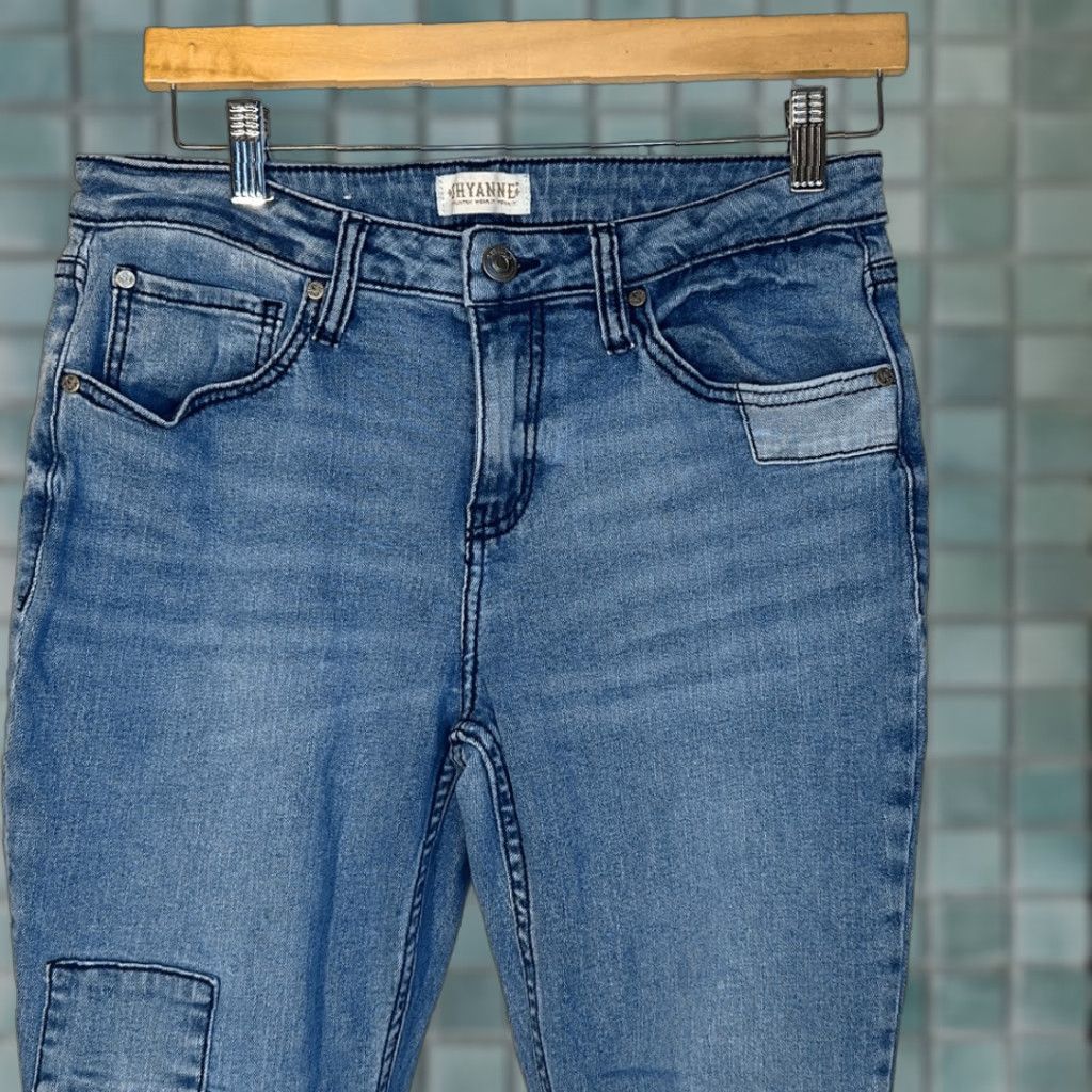 Vintage Shyanne Jeans Bootcut Women Distressed Patchwork Light Blue Stretch W31 L32 Size 24" / US 00 / IT 34 - 1 Thumbnail