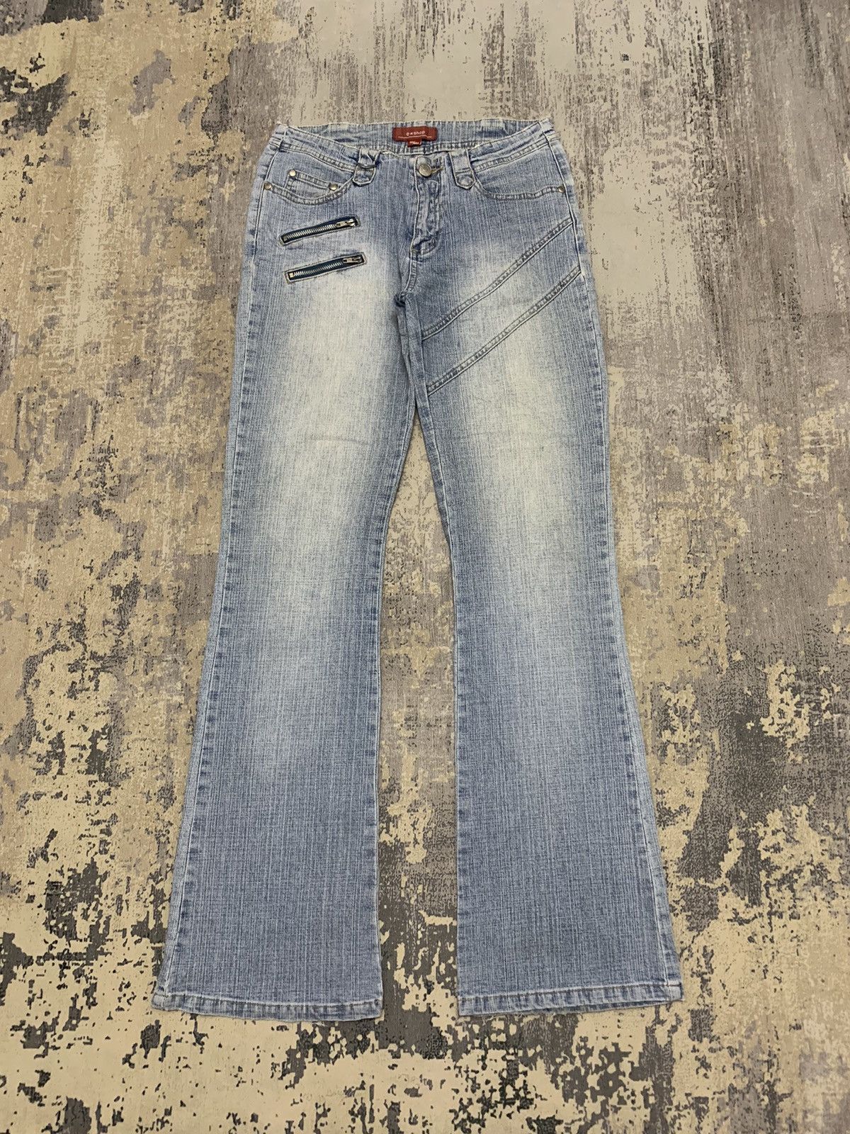 Japanese Spiral Cut Patch Blue Wash Flared Jeans
