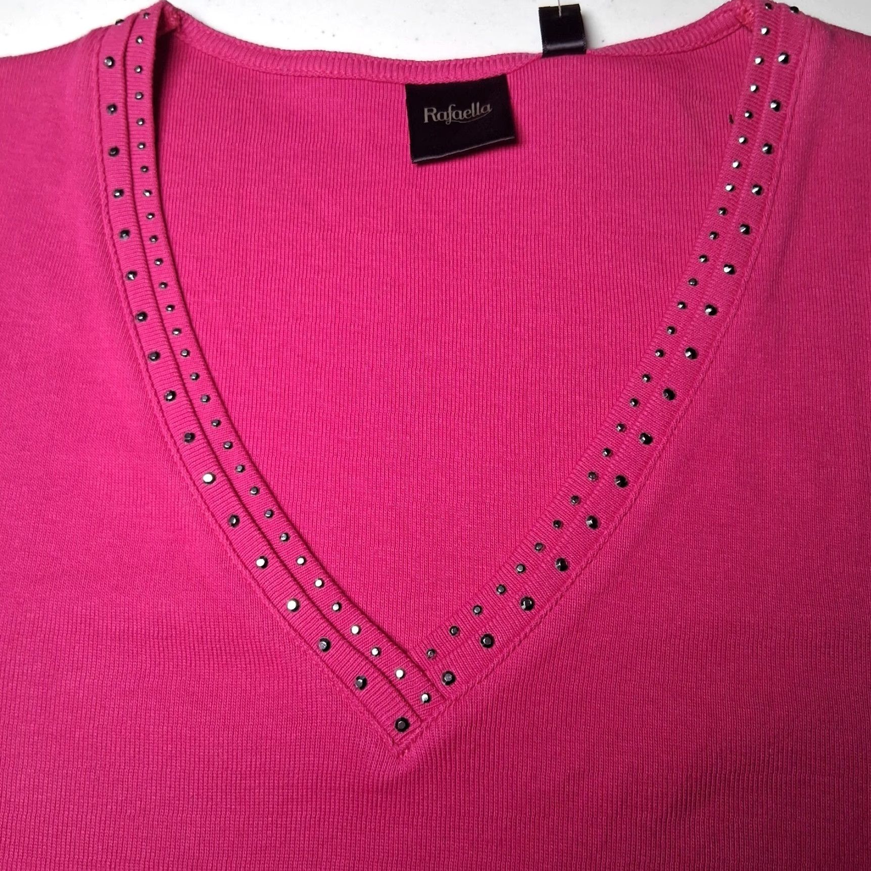 Vintage Rafaella Shirt Women M V-Neck Pink Knit Cotton Long Sleeve Studded NEW Size M / US 6-8 / IT 42-44 - 6 Thumbnail