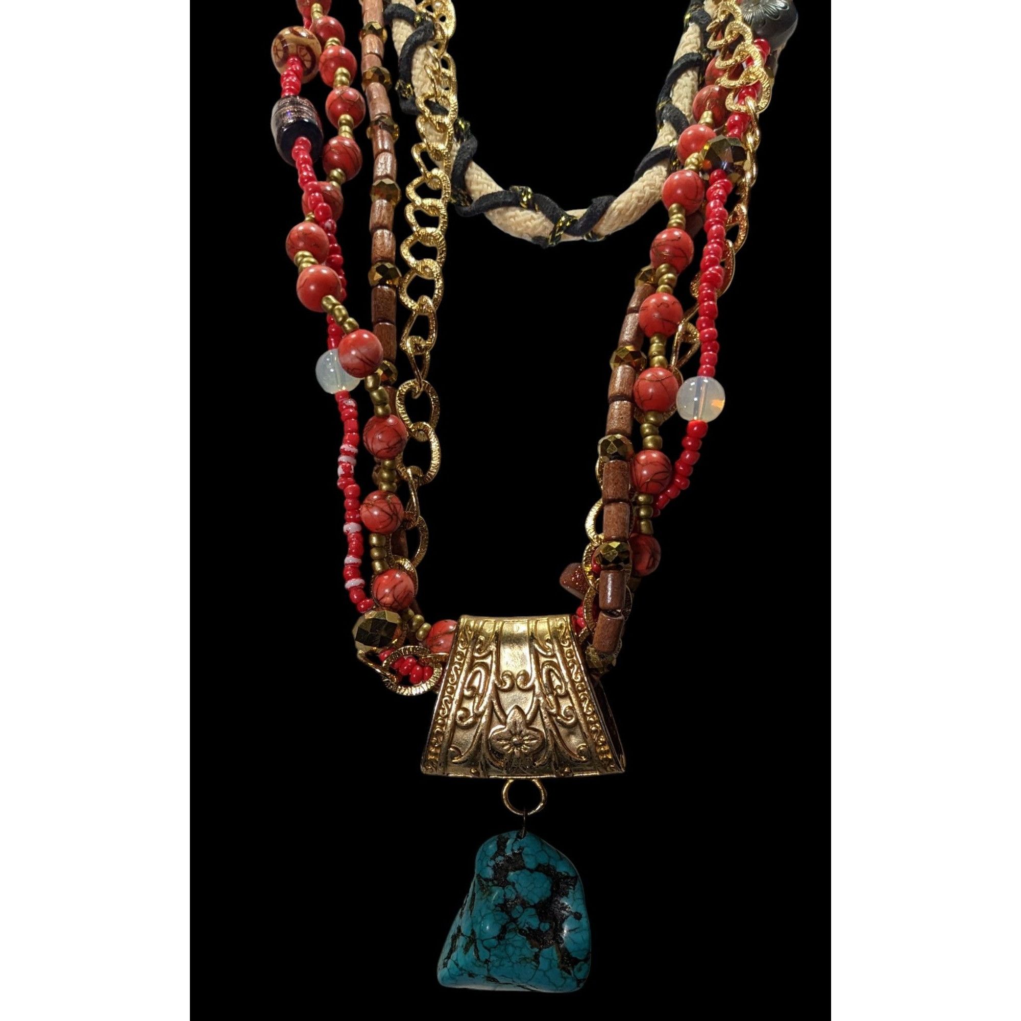 Other Mali Bohemian Layered Glass Stone And Wood Necklace Size ONE SIZE - 2 Thumbnail