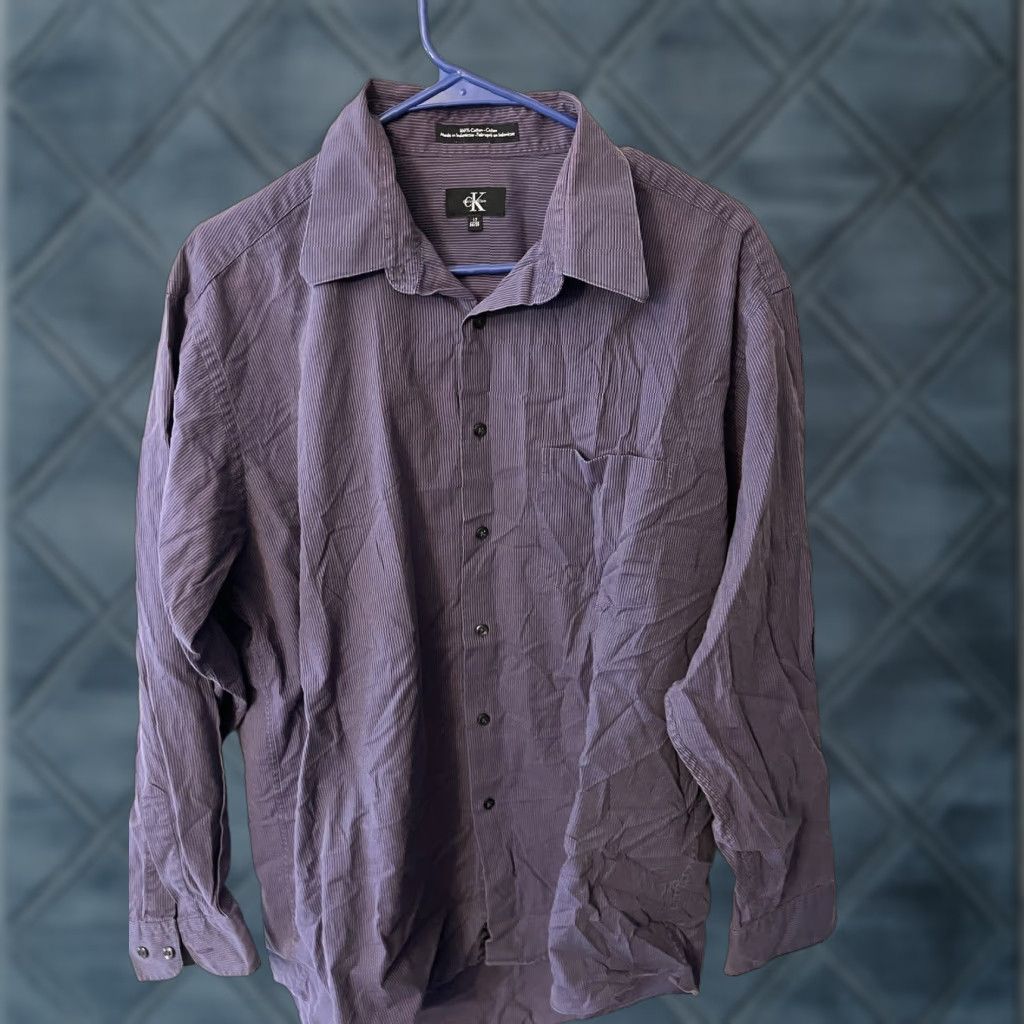 Vintage Calvin Klein Button-Up Shirt Men Size 17 Purple Striped Regular Fit Long Sleeve Cotton Classic Size US XL / EU 56 / 4 - 1 Thumbnail