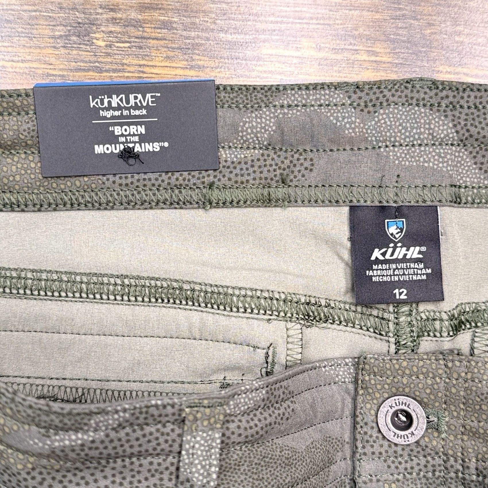 Olive Kuhl Cargo Shorts Womens 12 Olive Camo Green Mid Rise Stretch New Size 34" / US 12 / IT 48 - 5 Thumbnail