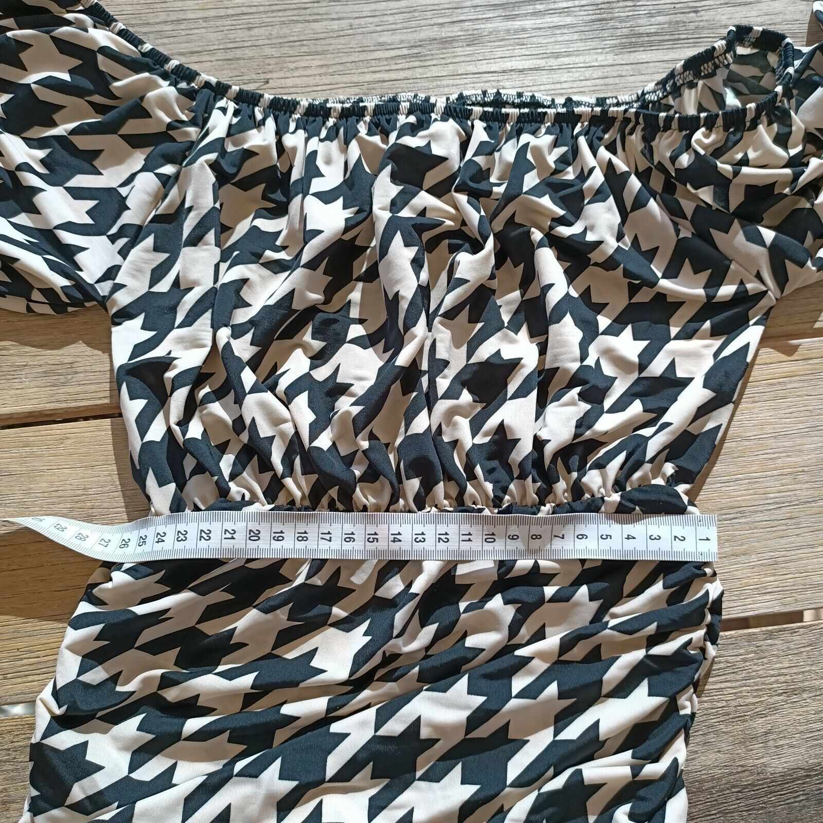 Other Vintage Y2K 2000s Dress Cream Black Mini Bodycon Houndstooth Size M / US 6-8 / IT 42-44 - 10 Thumbnail