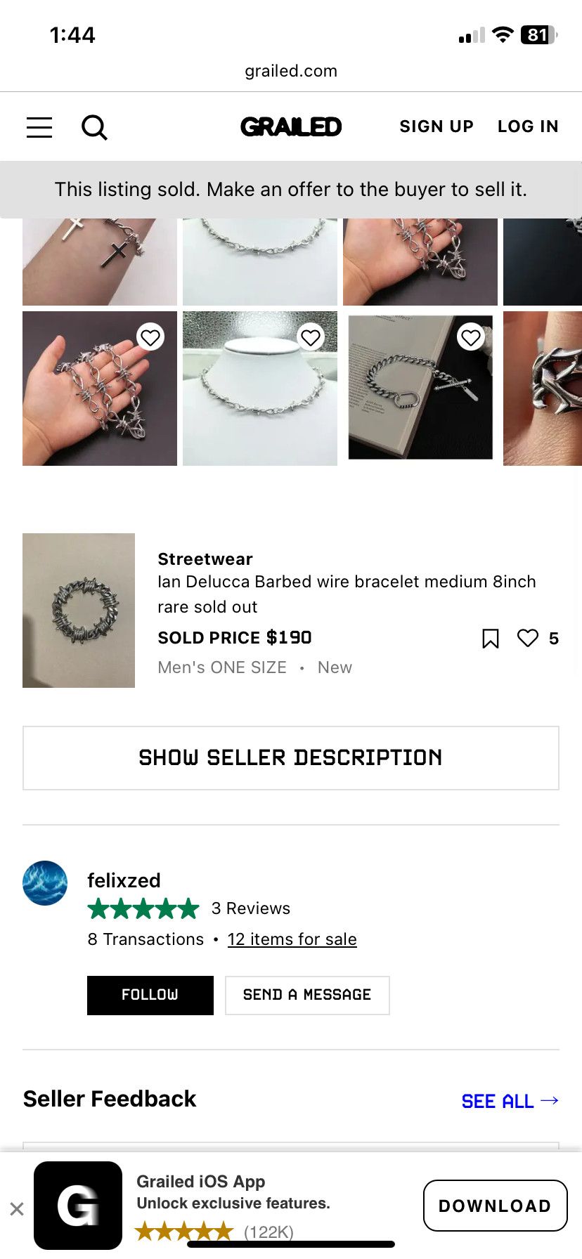 Other rare Ian Delucca pure silver barbed wire bracelet deadstock Size ONE SIZE - 4 Thumbnail