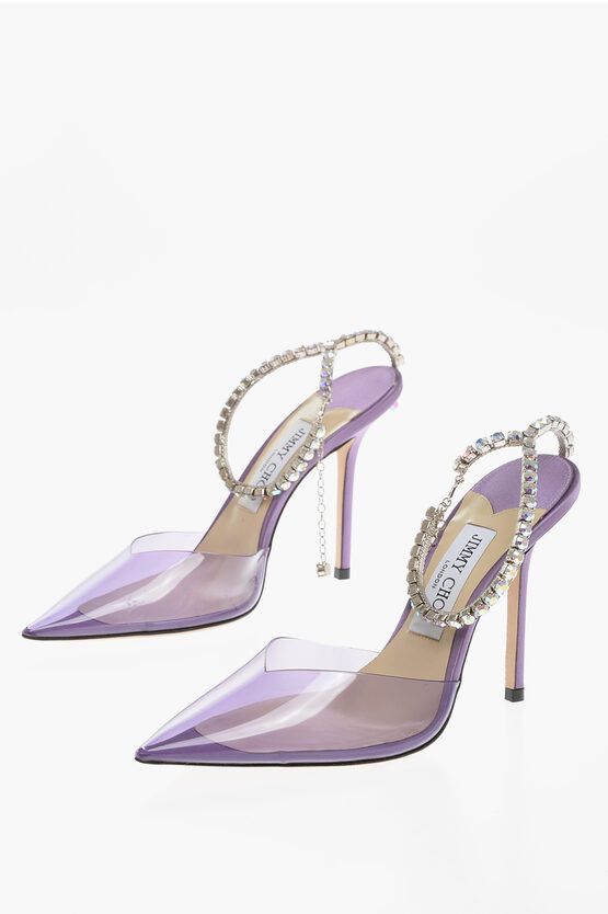 image of Jimmy Choo Pvc Saeda Ankle-Strap Pumps Embellished With Crystals Heel Shoes 1 in Violet, Women's (S