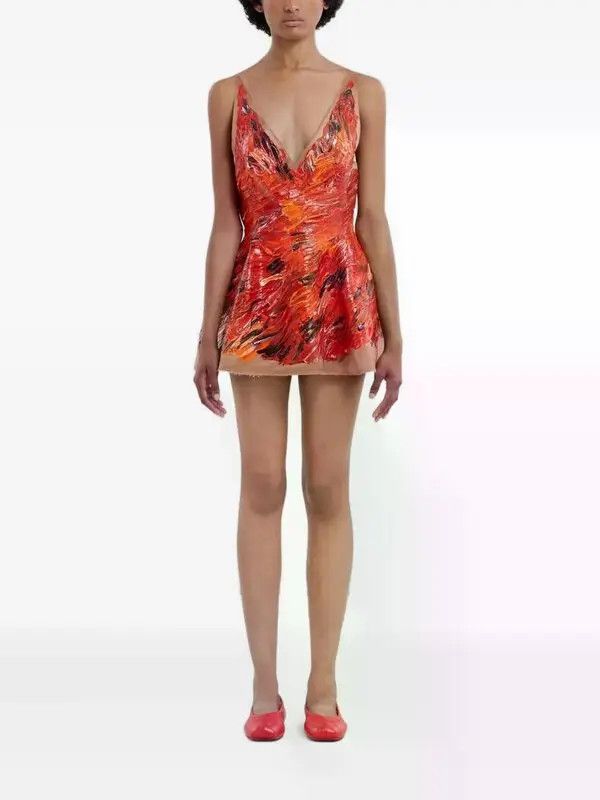 Marni o1w1db10426 Paint-Splatter V-Neck Dress in Red Size S / US 4 / IT 40 - 2 Thumbnail