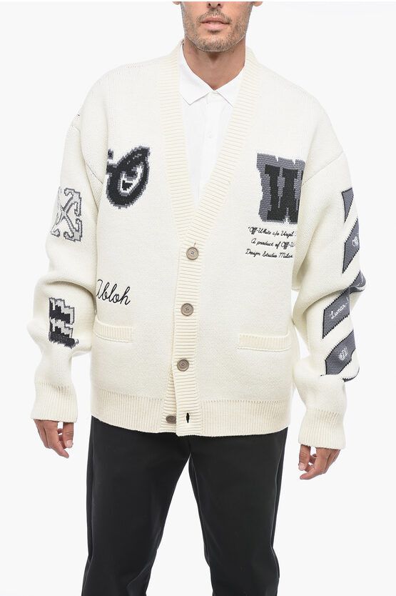 Off-White o1y0325 Logo Cardigan in Off White Size US M / EU 48-50 / 2 - 1 Thumbnail