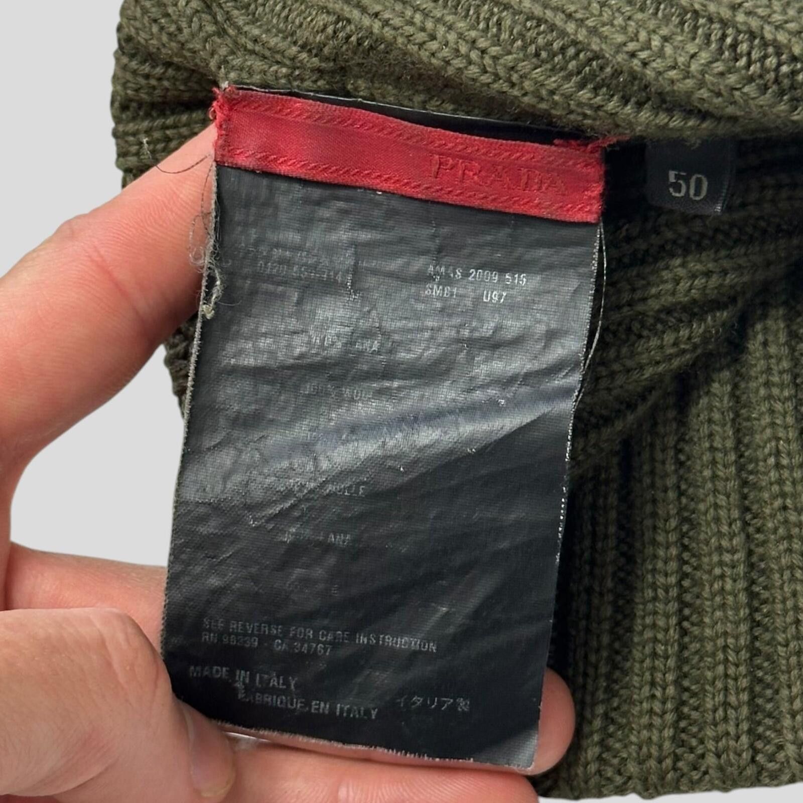 Prada Prada Sport 2009 Khaki Green Wool Ribbed Fisherman’s Beanie Size ONE SIZE - 2 Thumbnail