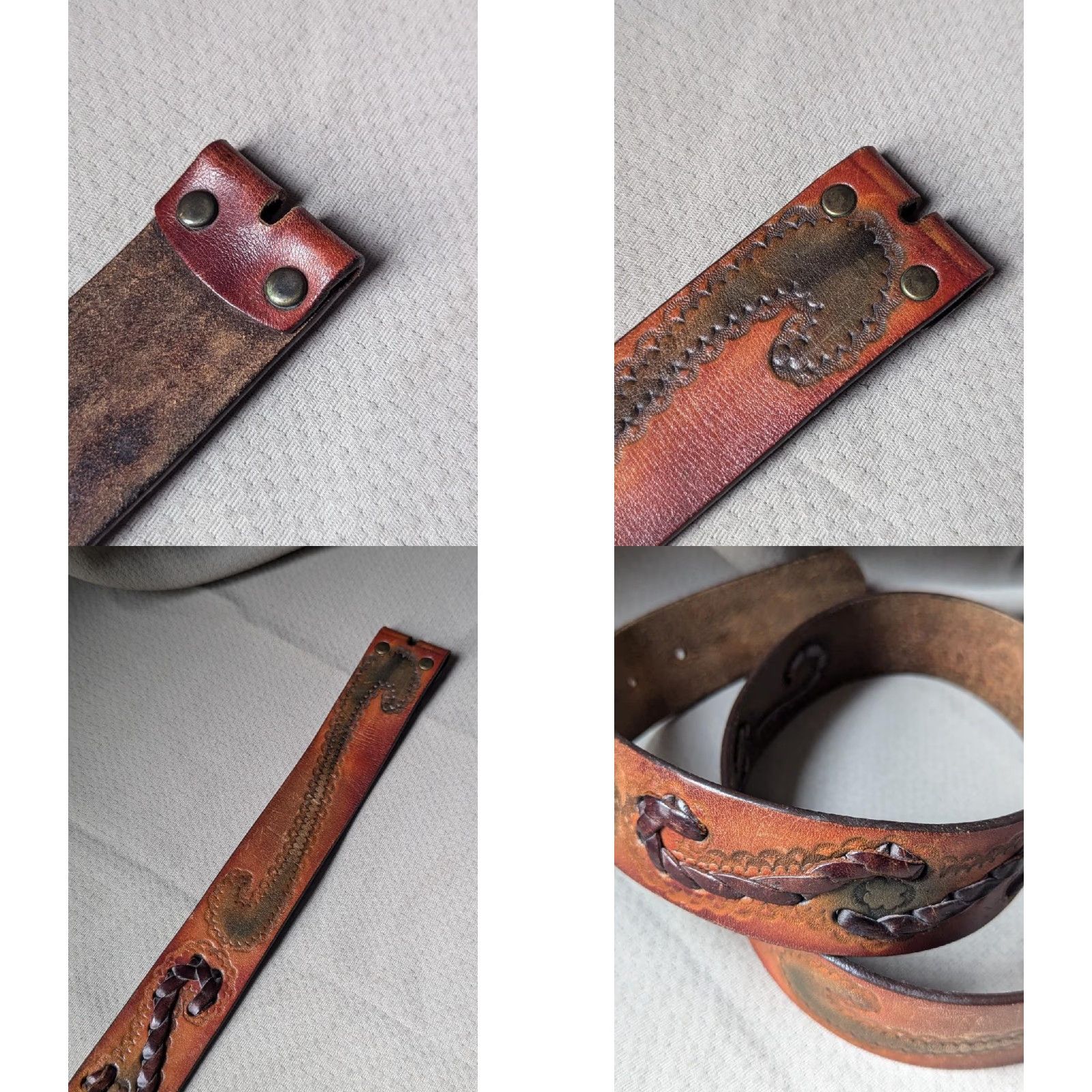 Vintage VINTAGE handmade western belt MEN 32 Brown leather Tooled braided cowhide buckle belt 1-5/8" wide Size 32 Mens Size 32 - 8 Thumbnail