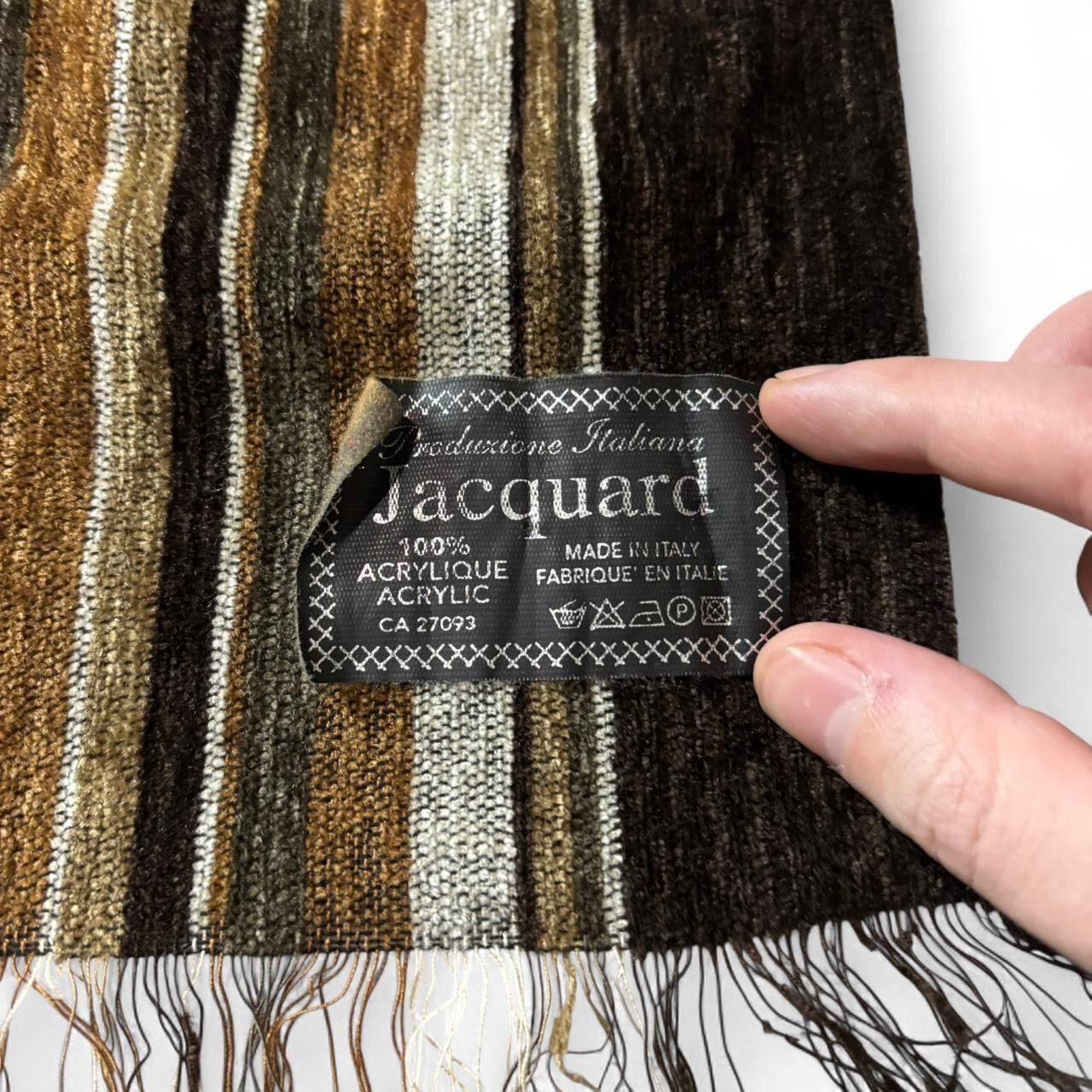 Vintage Vintage Striped Brown Jacquard Scarf With Fringe Trim Size ONE SIZE - 2 Thumbnail