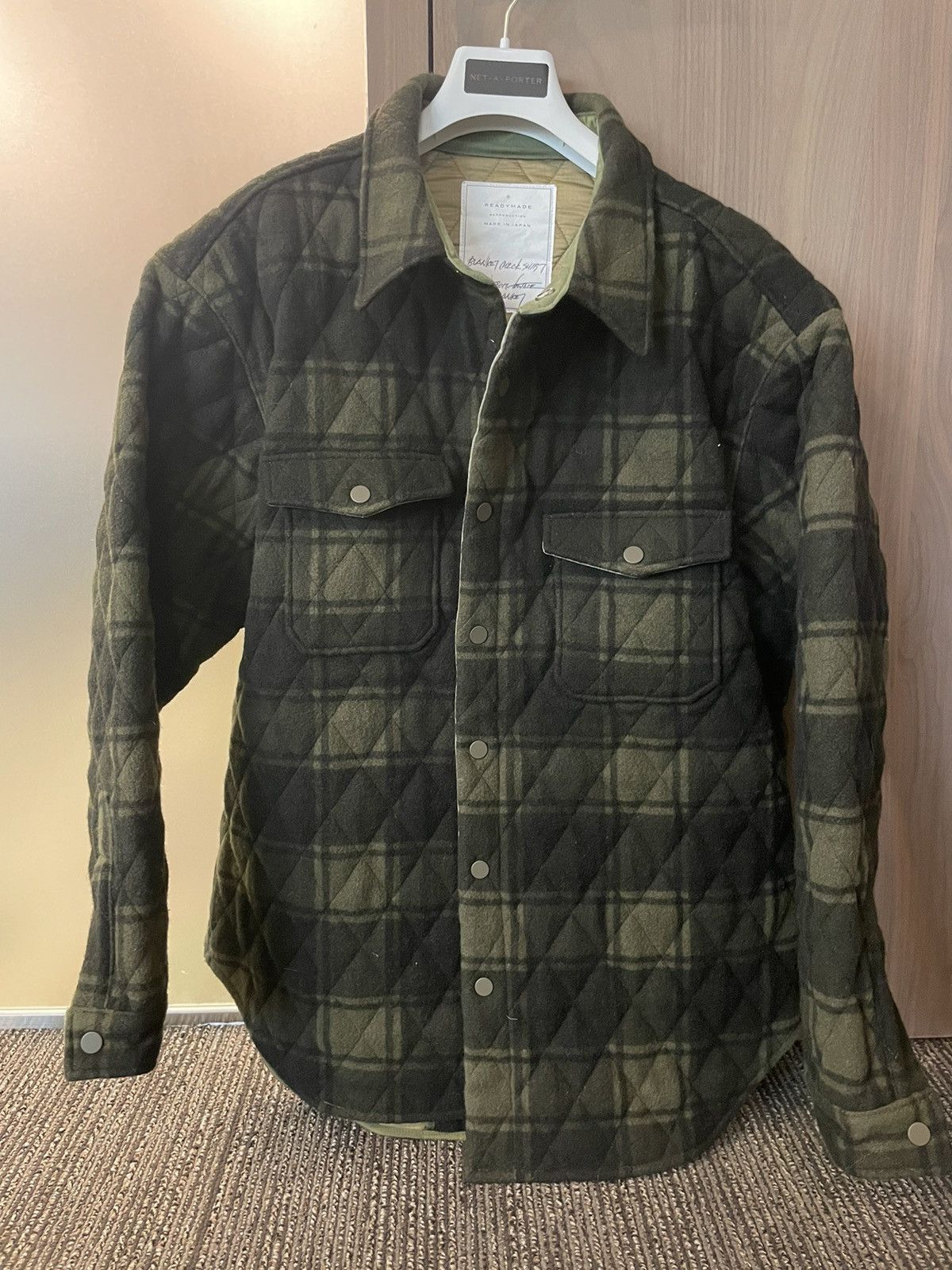 image of Readymade Blanket Check Shirt / Jacket in Olive Green, Men's (Size Small)