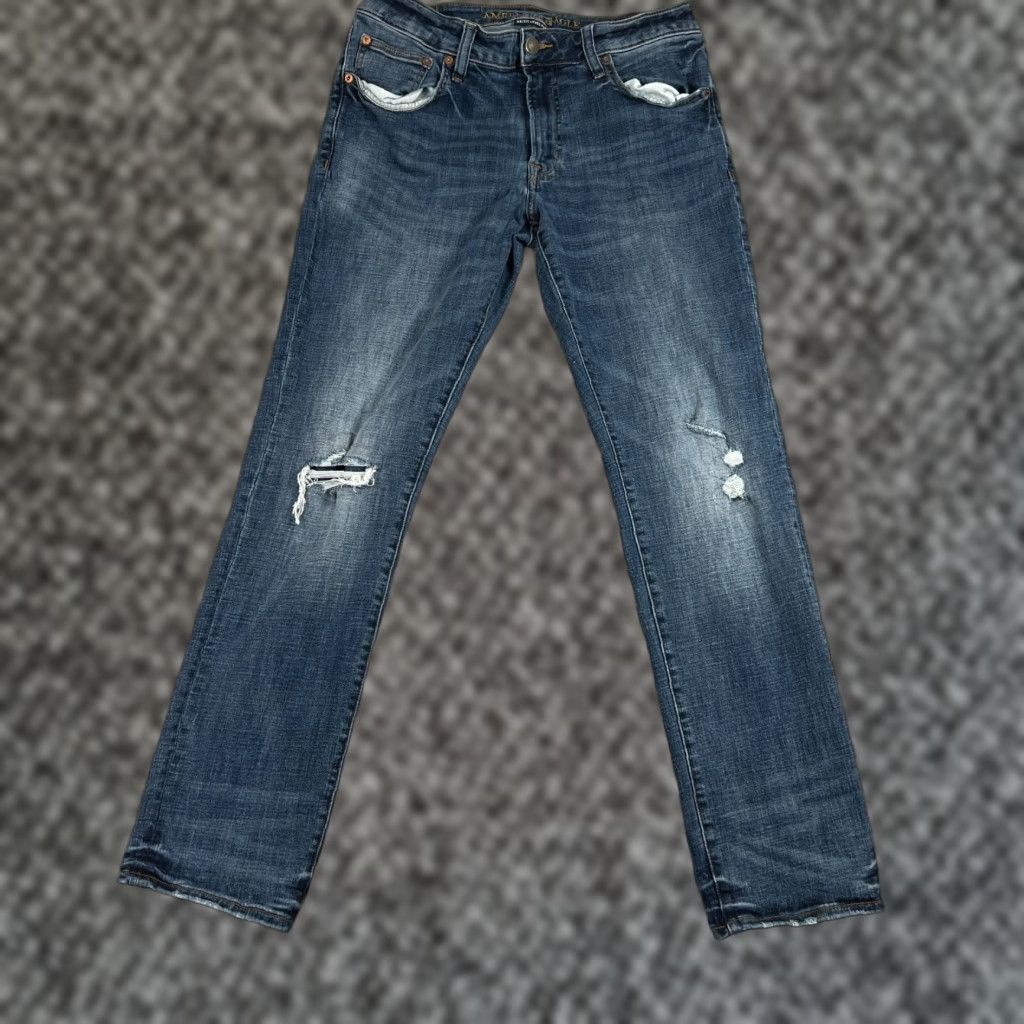 American Eagle Outfitters American Eagle Original Straight Jeans Men's 34x32 Flex Denim Medium Wash Distressed Blue 90s Grunge Size US 34 / EU 50 - 1 Thumbnail