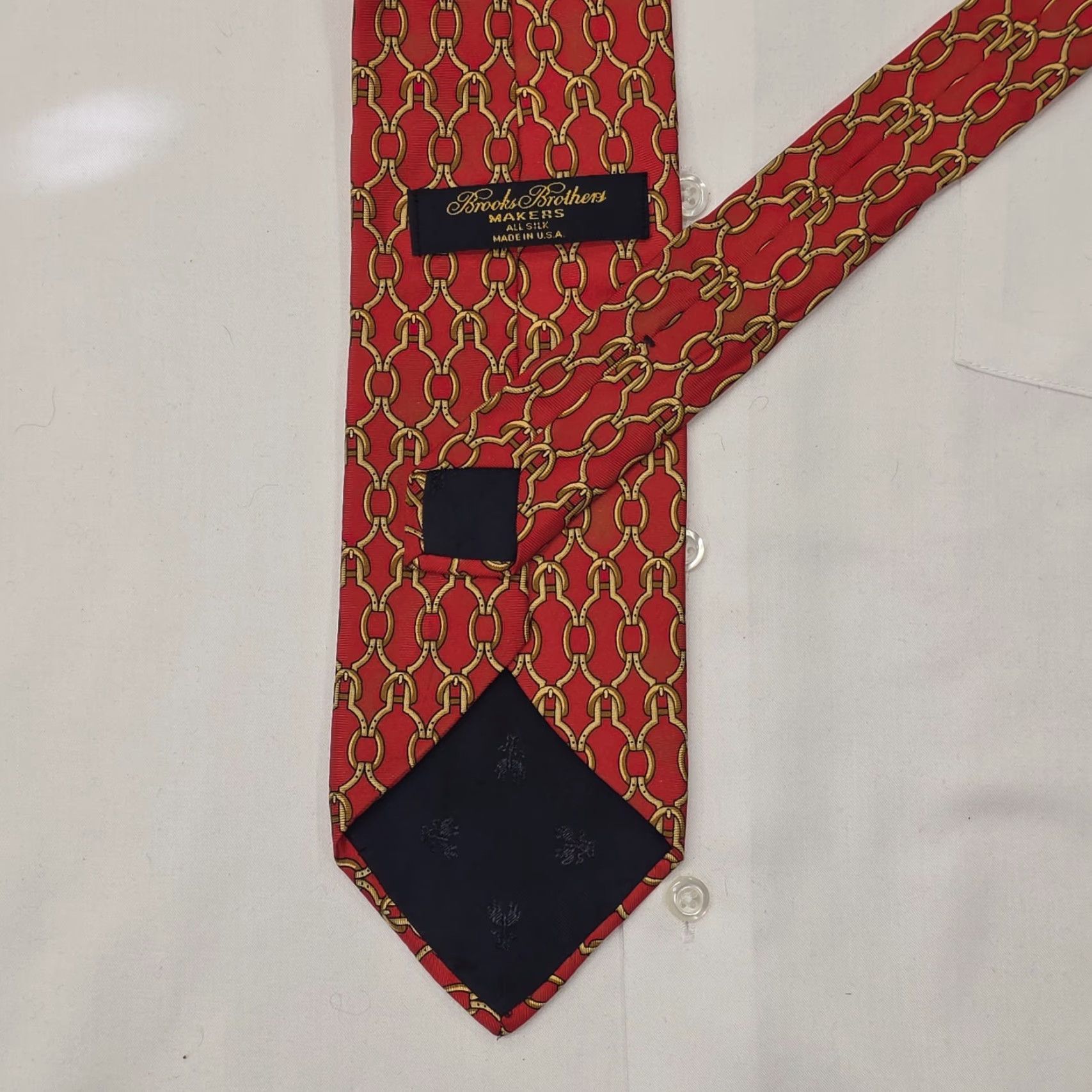 Brooks Brothers VTG Brooks Brothers Equestrian Bit Silk Tie Men’s Necktie Designer USA Red 56 1/2" x 3 3/4" Silk Geometric Tie Shirt?? Size ONE SIZE - 3 Thumbnail