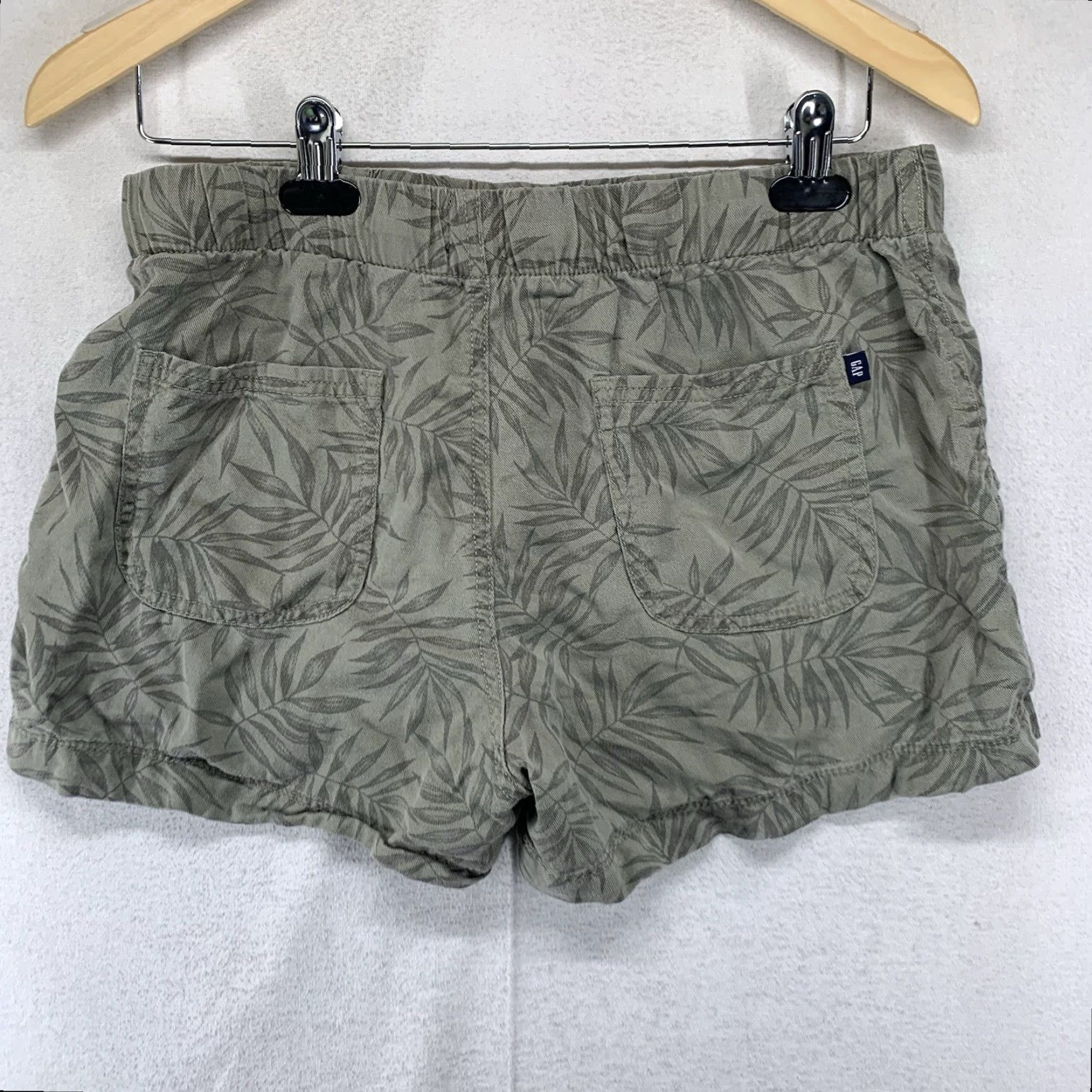 Gap Gap Women's Light Olive Botanical Print Shorts S High Rise Drawstring Tropical Beach Modern Size 28" / US 6 / IT 42 - 2 Thumbnail