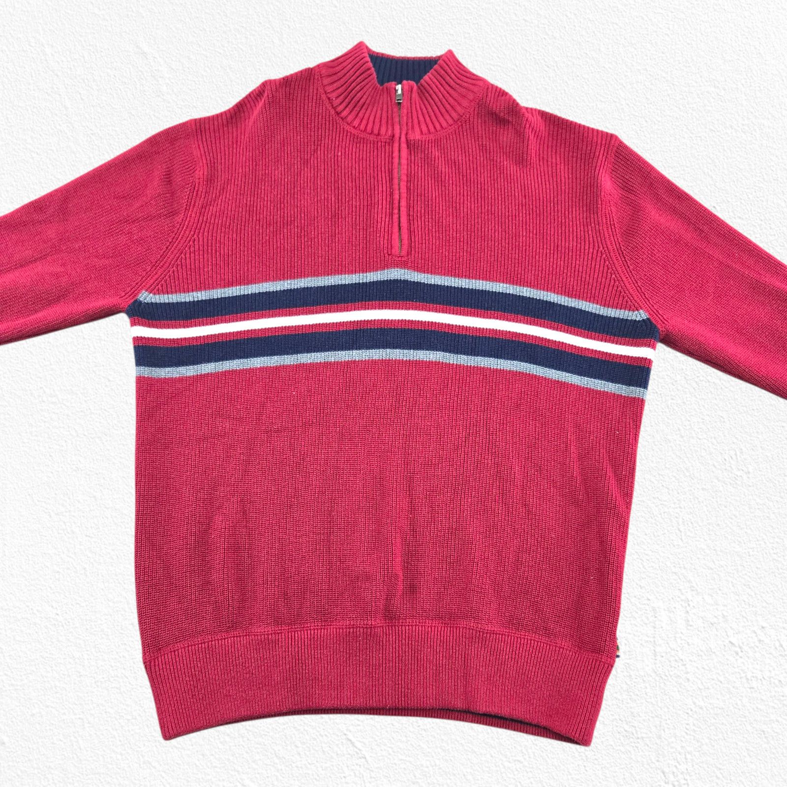 Eddie Bauer Eddie Bauer Red Half Zip Striped Knit Sweater Size Large Size US L / EU 52-54 / 3 - 4 Thumbnail