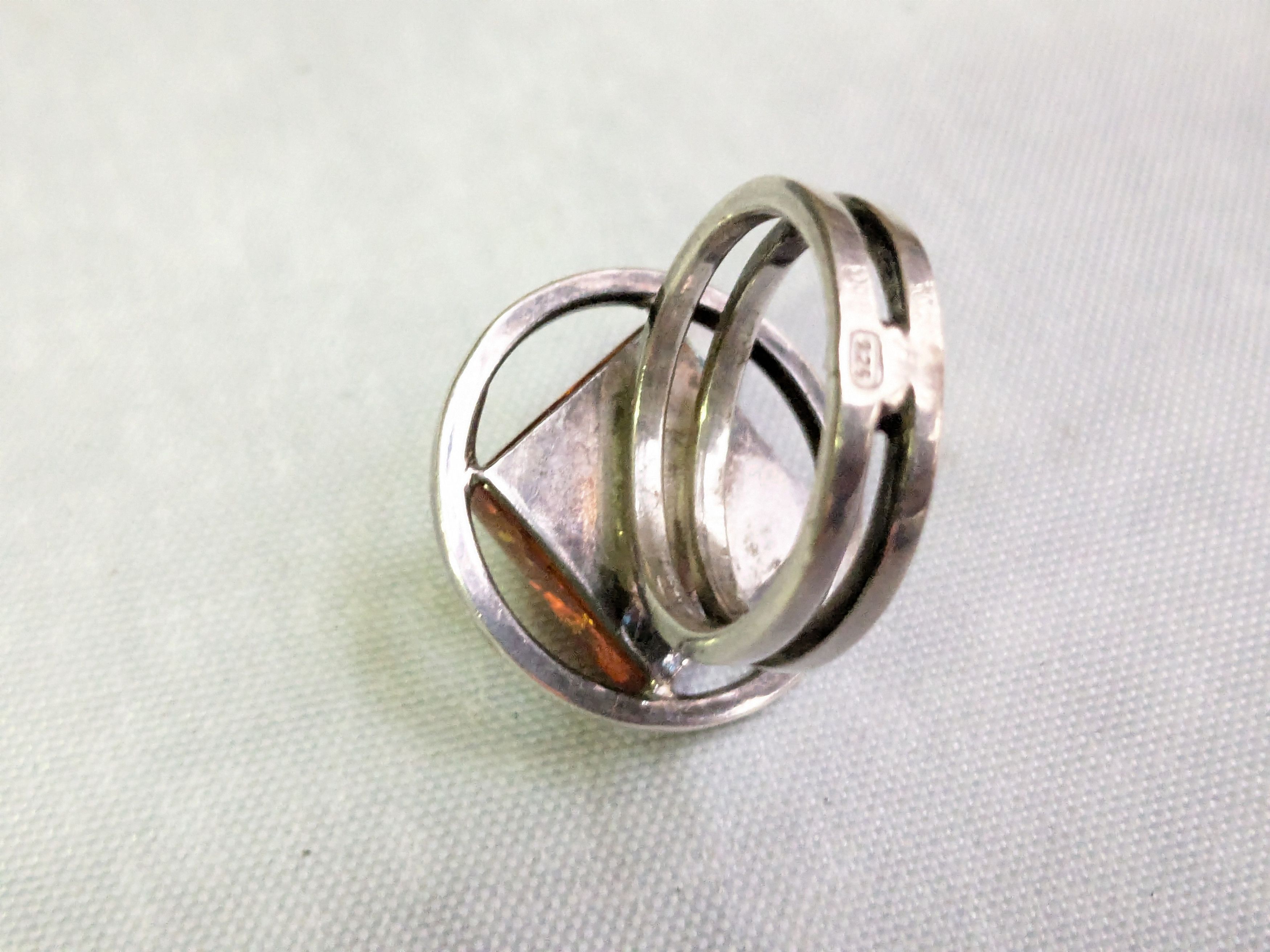 Jewelry Sterling Silver Ring Orange Amber 6.5 Square Round Size ONE SIZE - 8 Thumbnail