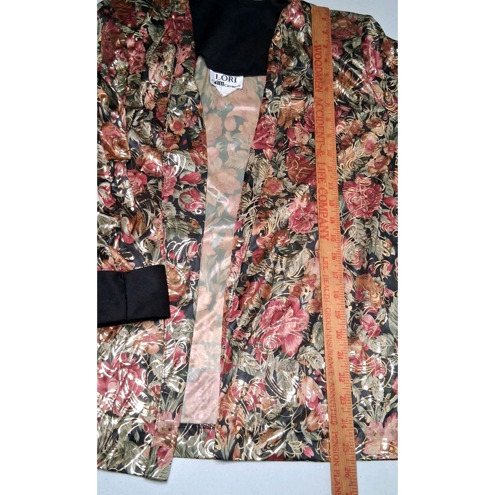 Vintage VINTAGE Lori by AM Casuals Shirt S Open Front Black Floral Gold Metallic Retro 1990s Boho disco Women Girls Men? Size S / US 4 / IT 40 - 7 Thumbnail