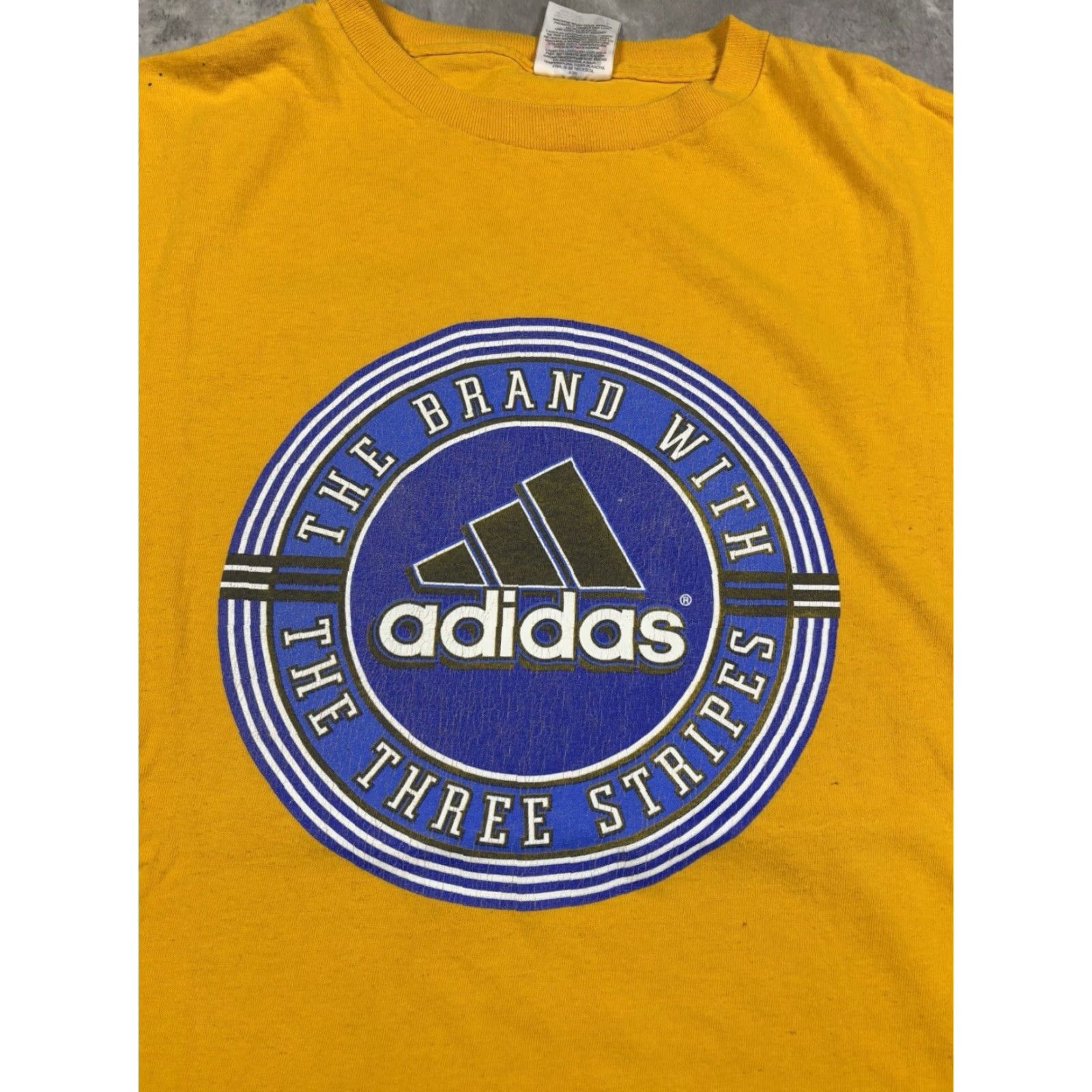 Adidas VINTAGE Adidas Three Stripe Promo T Shirt Mens Yellow L Striped Short Sleeve Crew Neck Cotton 90s USA Batman Backyardigans Beauty and the Beast Size US L / EU 52-54 / 3 - 6 Thumbnail