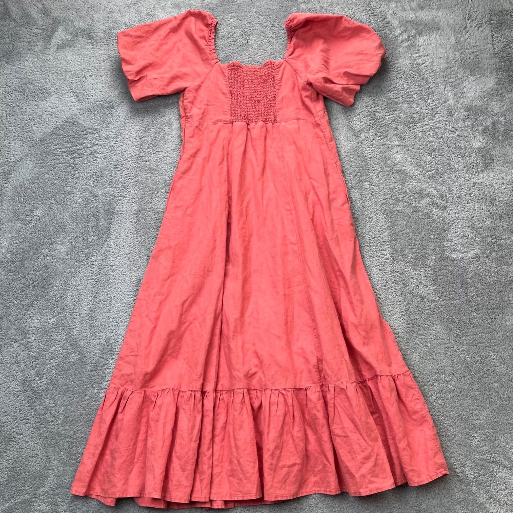 Vintage In Loom Dress Womens Large Pink Linen Blend Ruffle Hem Puff Sleeve Cottagecore Size L / US 10 / IT 46 - 7 Thumbnail