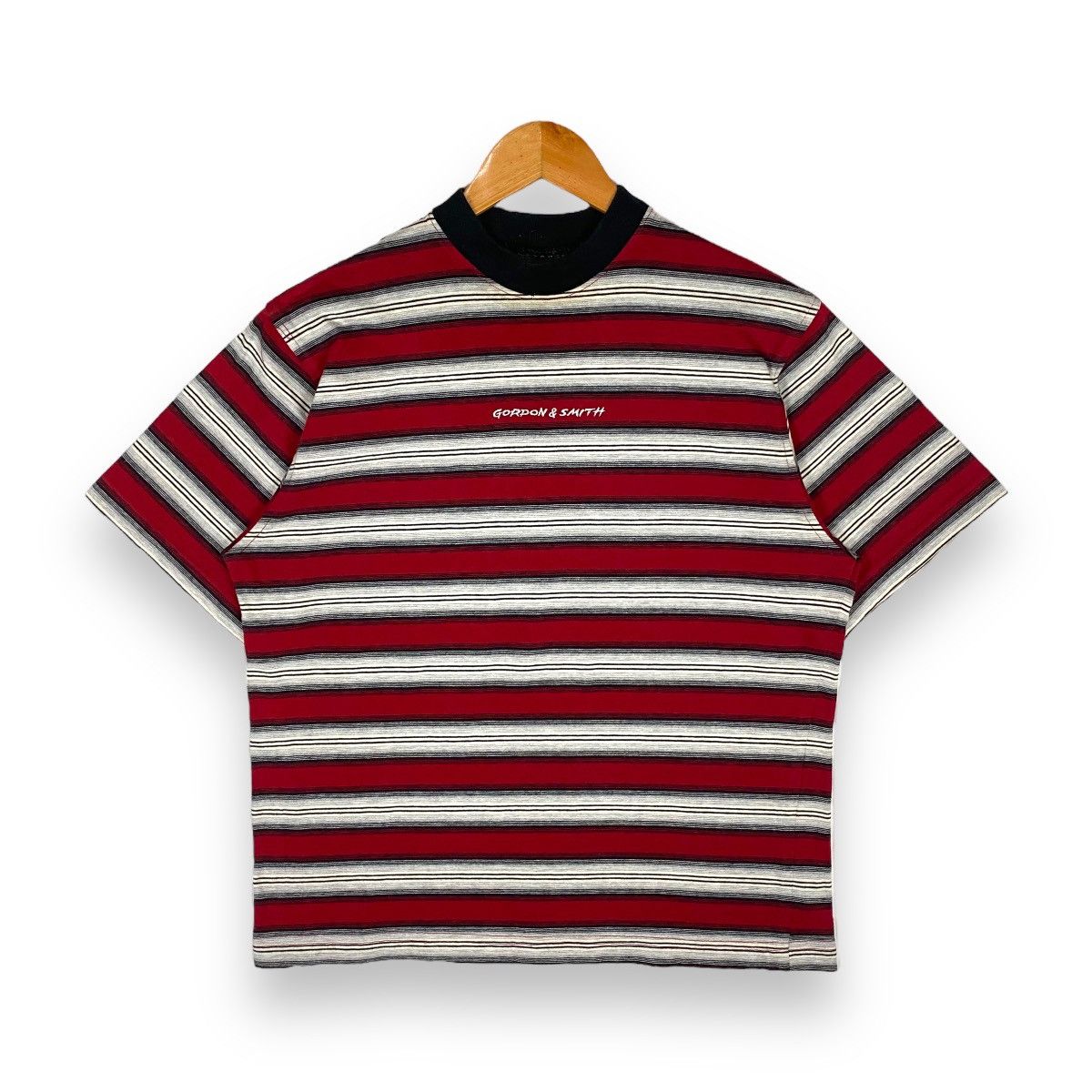 image of Surf Style x Vintage 90's Gordon & Smith Red Striped Surfing Tee, Men's (Size Medium)