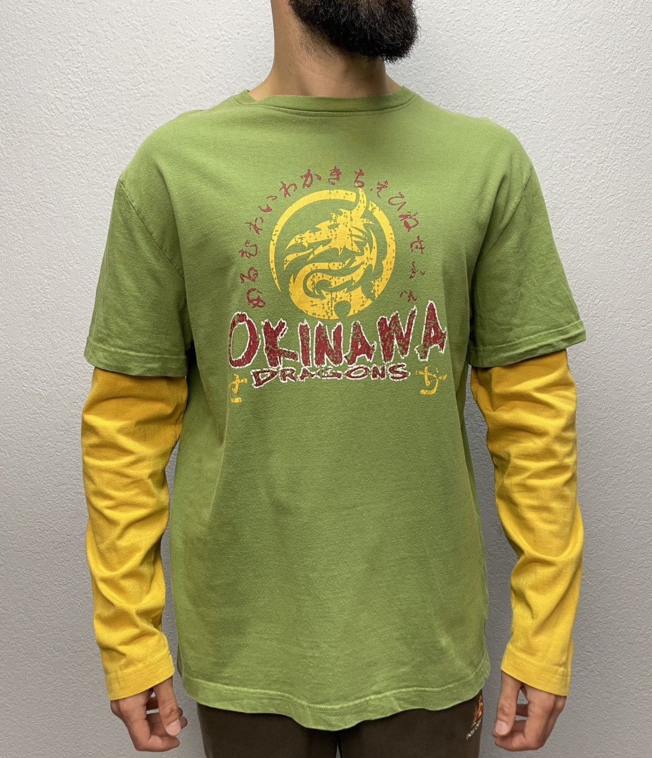 Japanese Brand Vintage 00s Okinawa Dragon Graphic Layered Longsleeve Tee Size US L / EU 52-54 / 3 - 1 Thumbnail