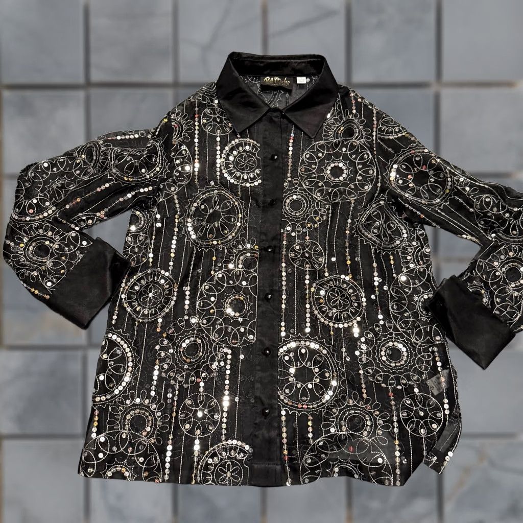 Bob Mackie Bob Mackie Wearable Art Shirt Womens Small Black Sequin Sparkle Sheer Button Size S / US 4 / IT 40 - 1 Thumbnail