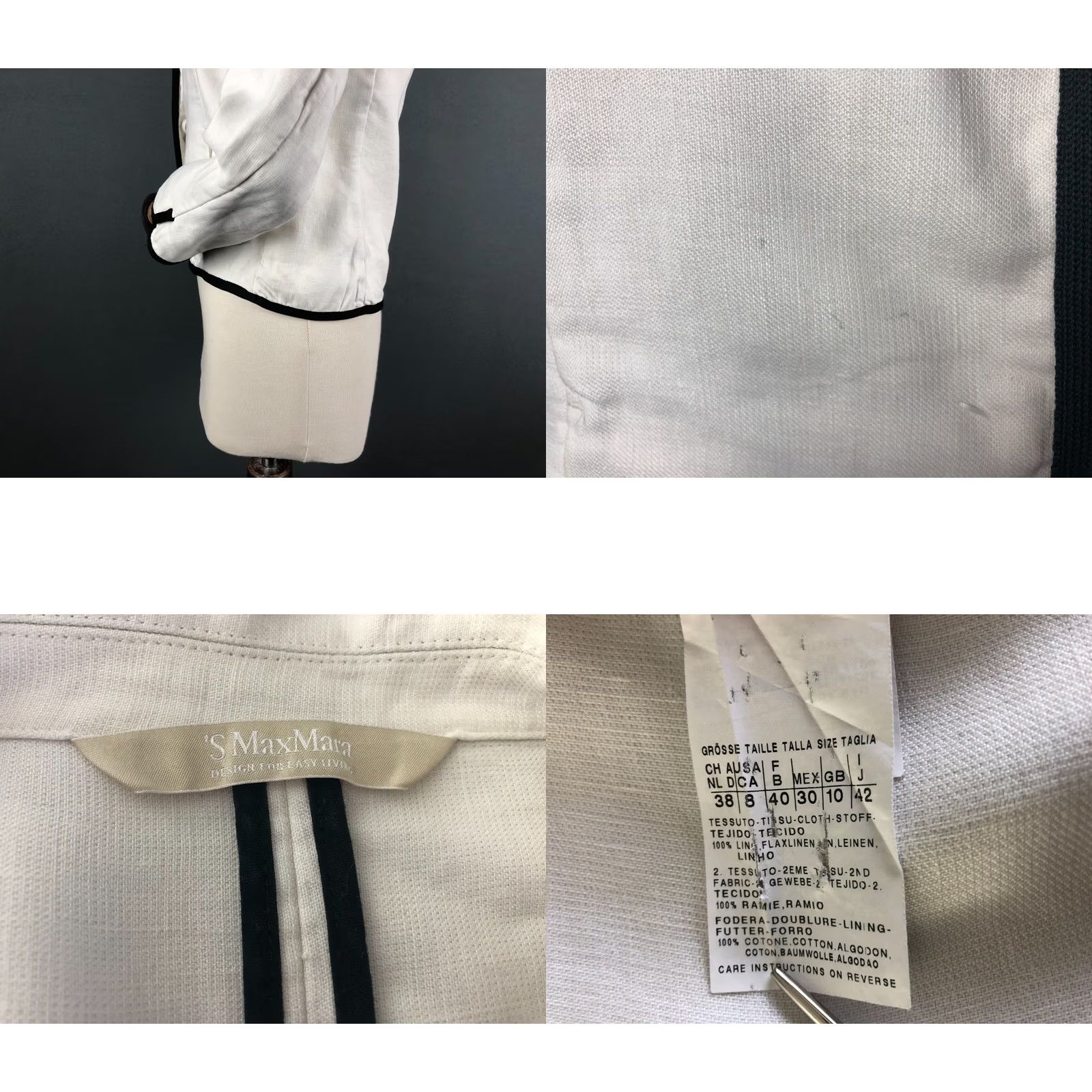 Max Mara S Max Mara Blazer Jacket White Linen Snap Up Size 8 Womens - Casual Single-Breasted 3 Snap Closure Size M / US 6-8 / IT 42-44 - 8 Thumbnail