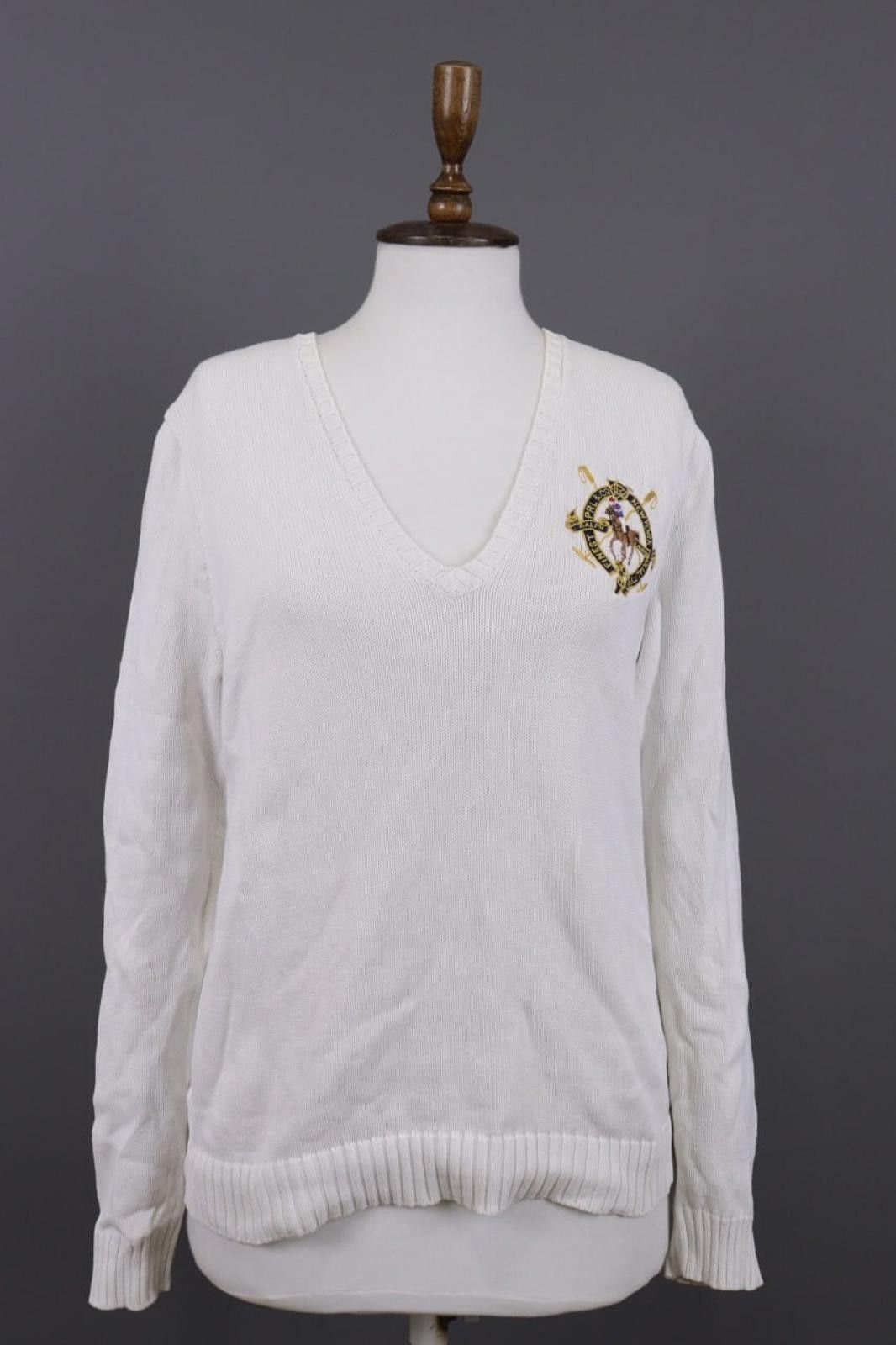 Ralph Lauren Sport Ralph Lauren Sport White V-Neck Knit Sweater Size XL Size XL / US 12-14 / IT 48-50 - 1 Thumbnail