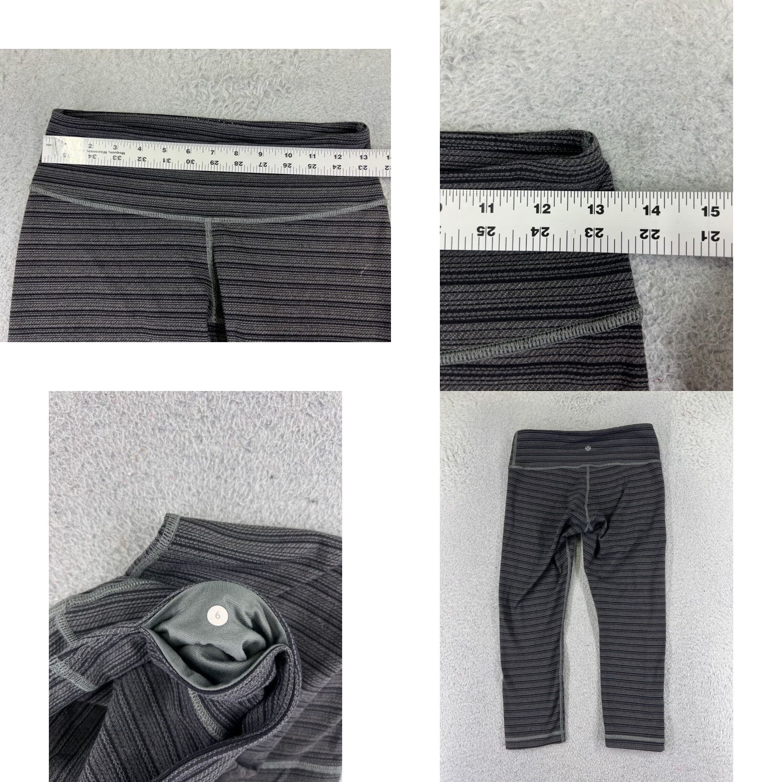 Lululemon LULULEMON Women's 6 Gray Wunder Under Crop II Textured Stripe Yoga Pants Luxtreme Athleisure Size 28" / US 6 / IT 42 - 8 Thumbnail