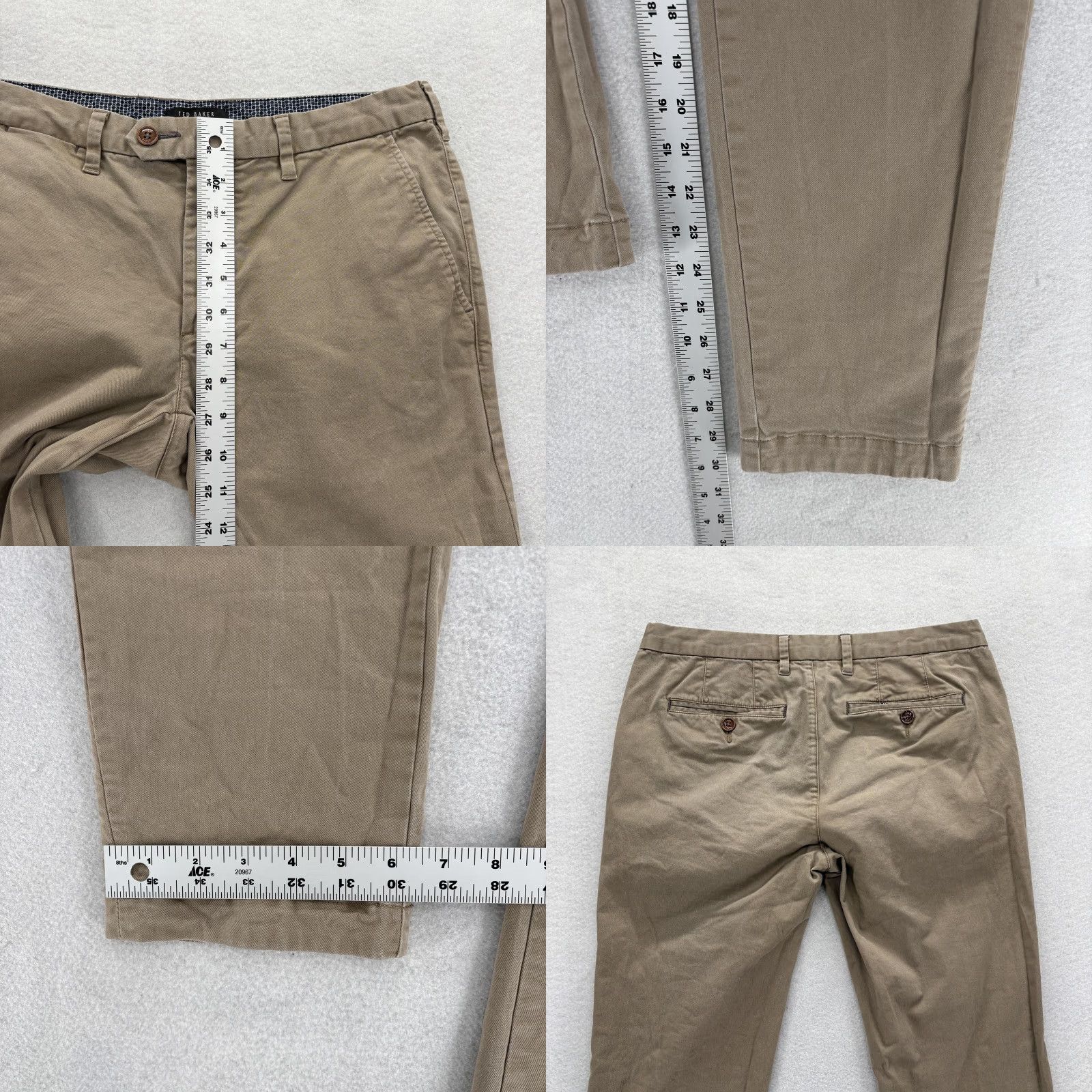 Ted Baker Ted Baker Pants Mens 31R Brown Khaki Stretch Chino Slim Fit Flat Front Casual Shirt Size US 31 - 8 Thumbnail